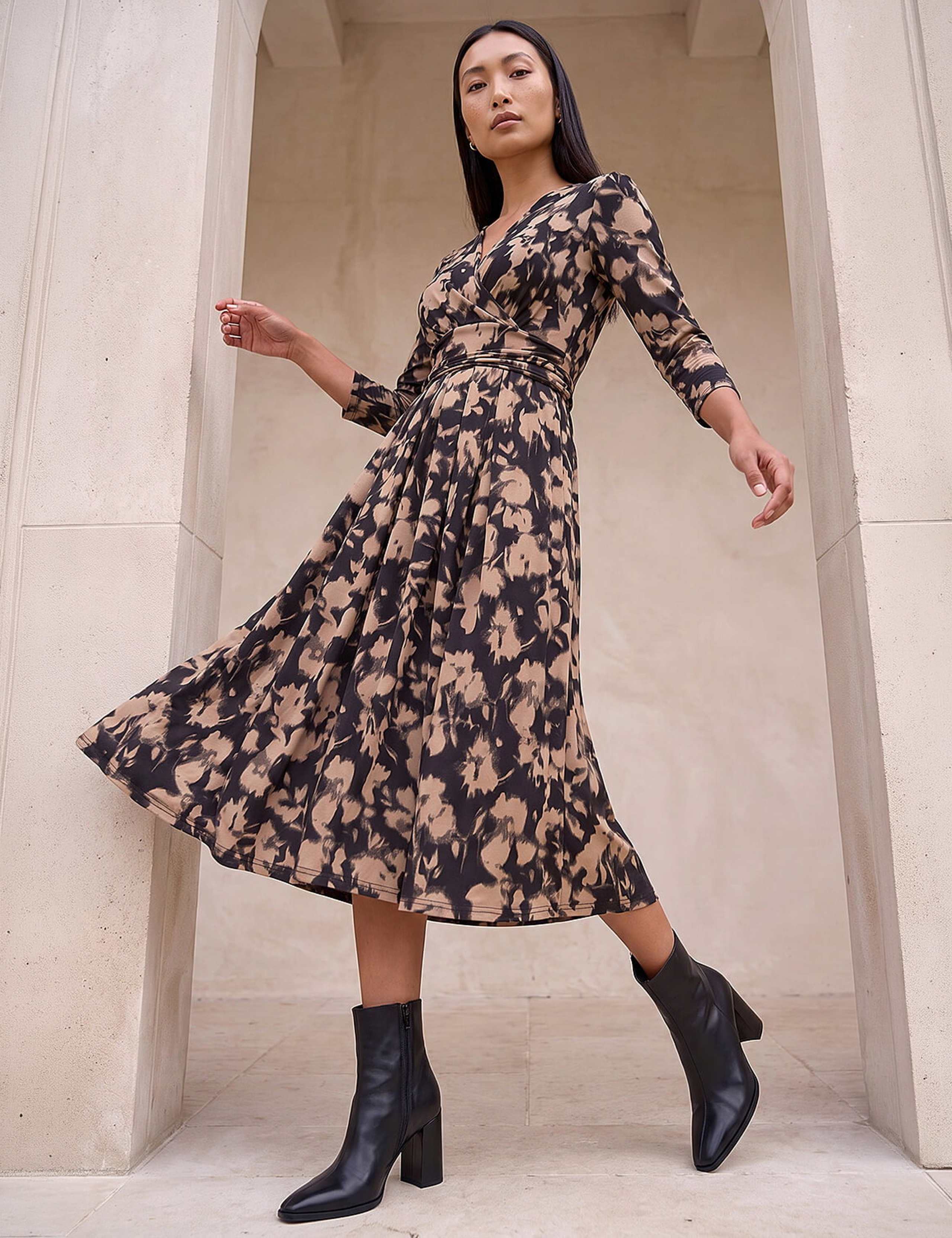 Abstract Floral Midi Wrap Dress 2 of 4