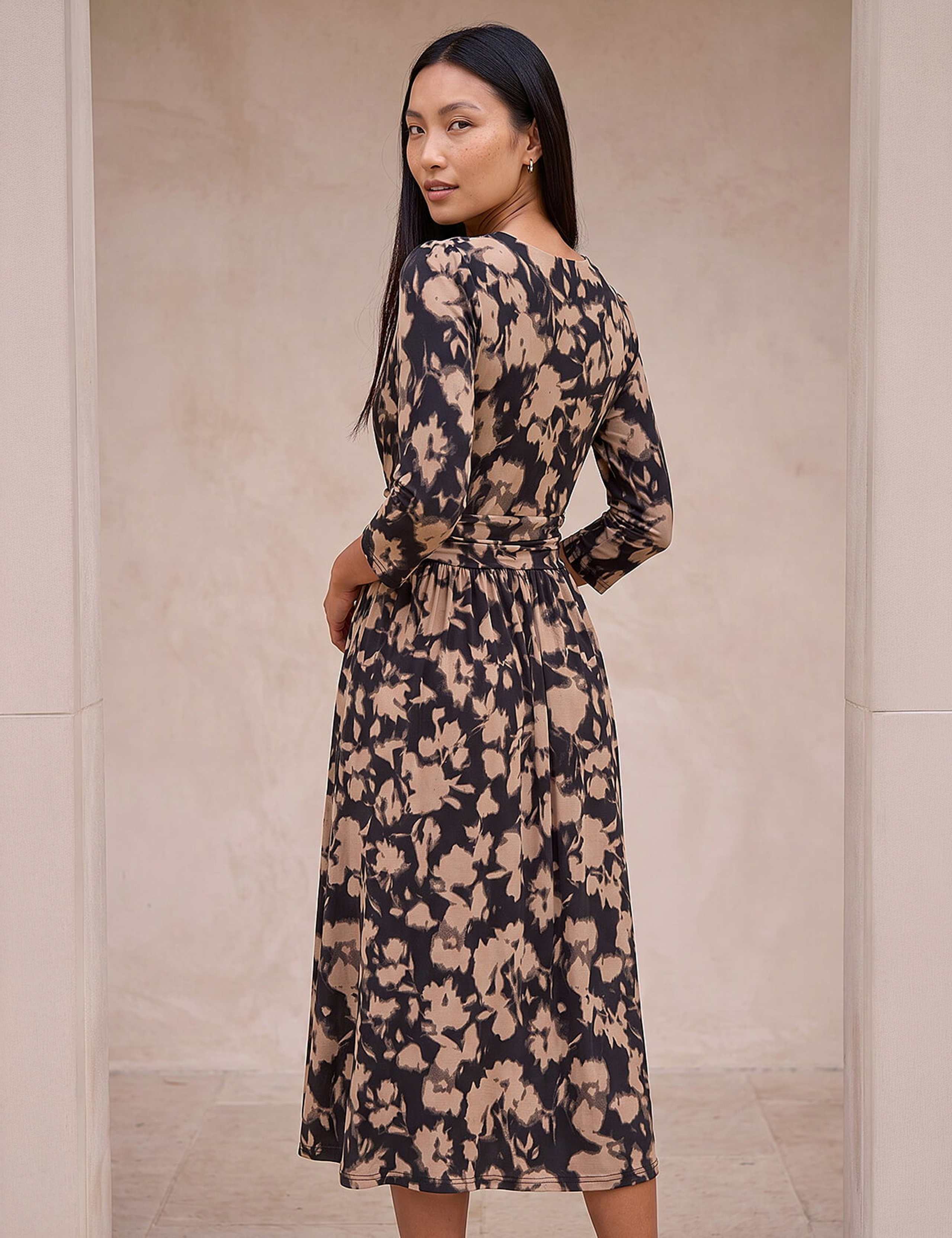 Abstract Floral Midi Wrap Dress 3 of 4