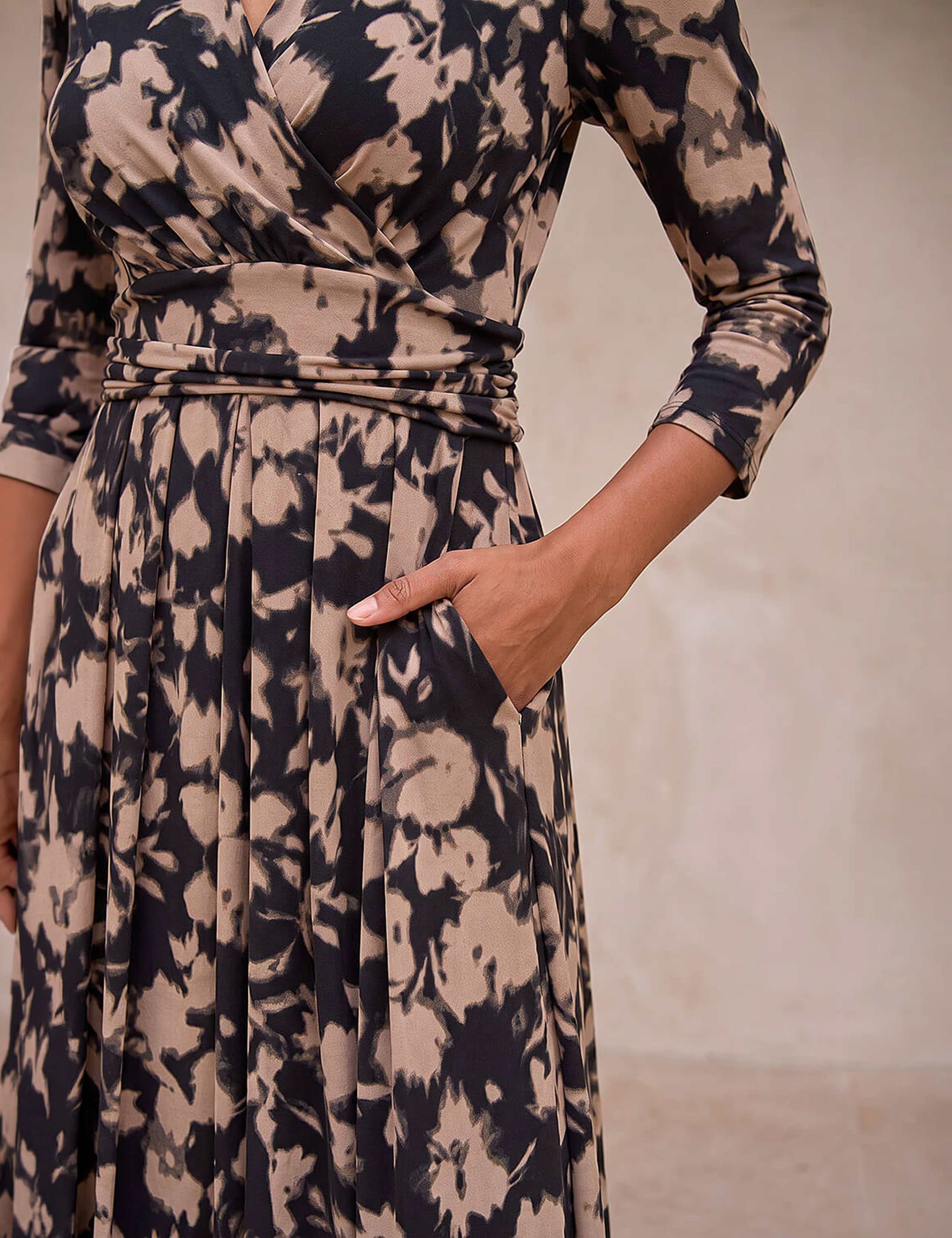 Abstract Floral Midi Wrap Dress 4 of 4