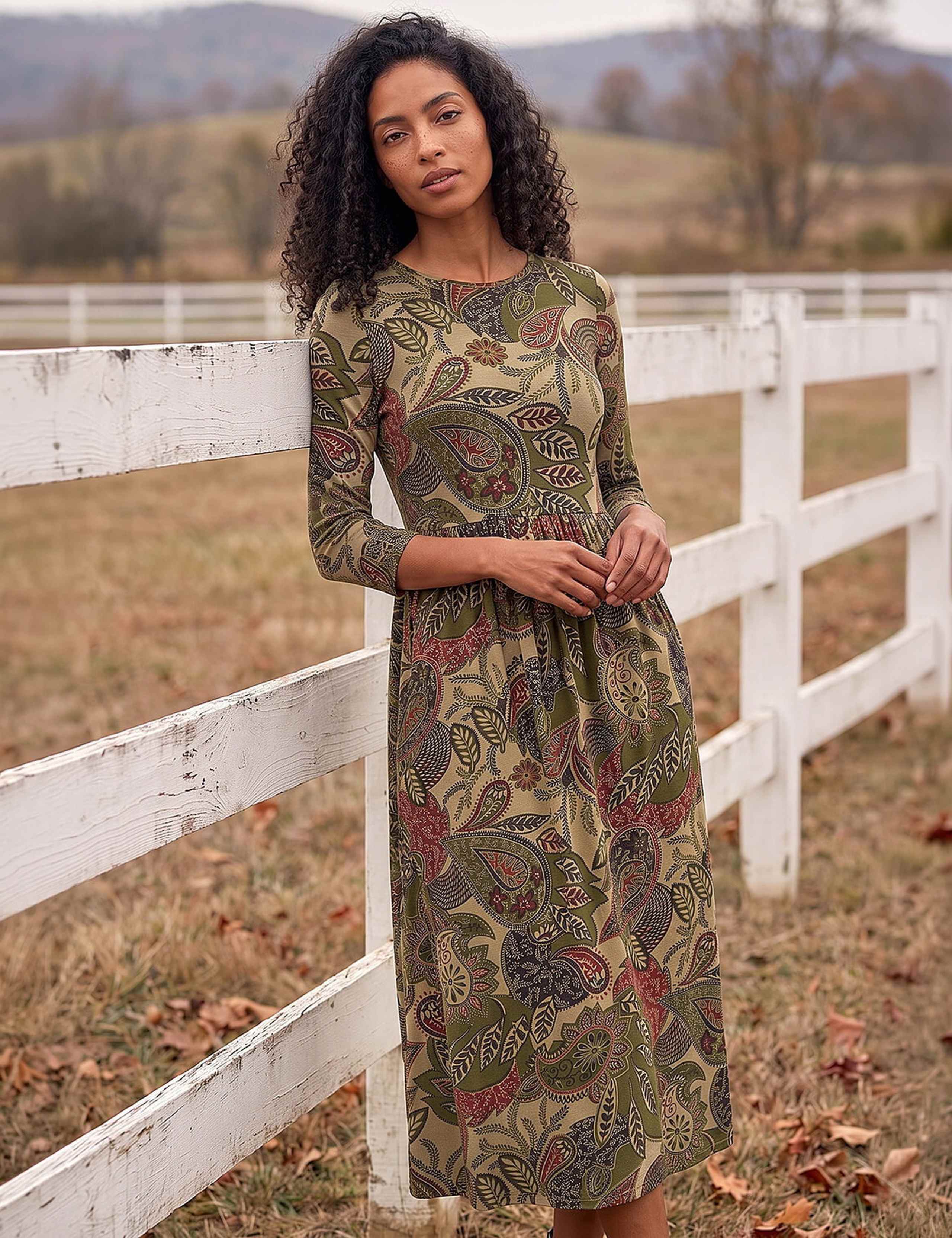 Stretch Jersey Paisley Print Midi Dress 2 of 4