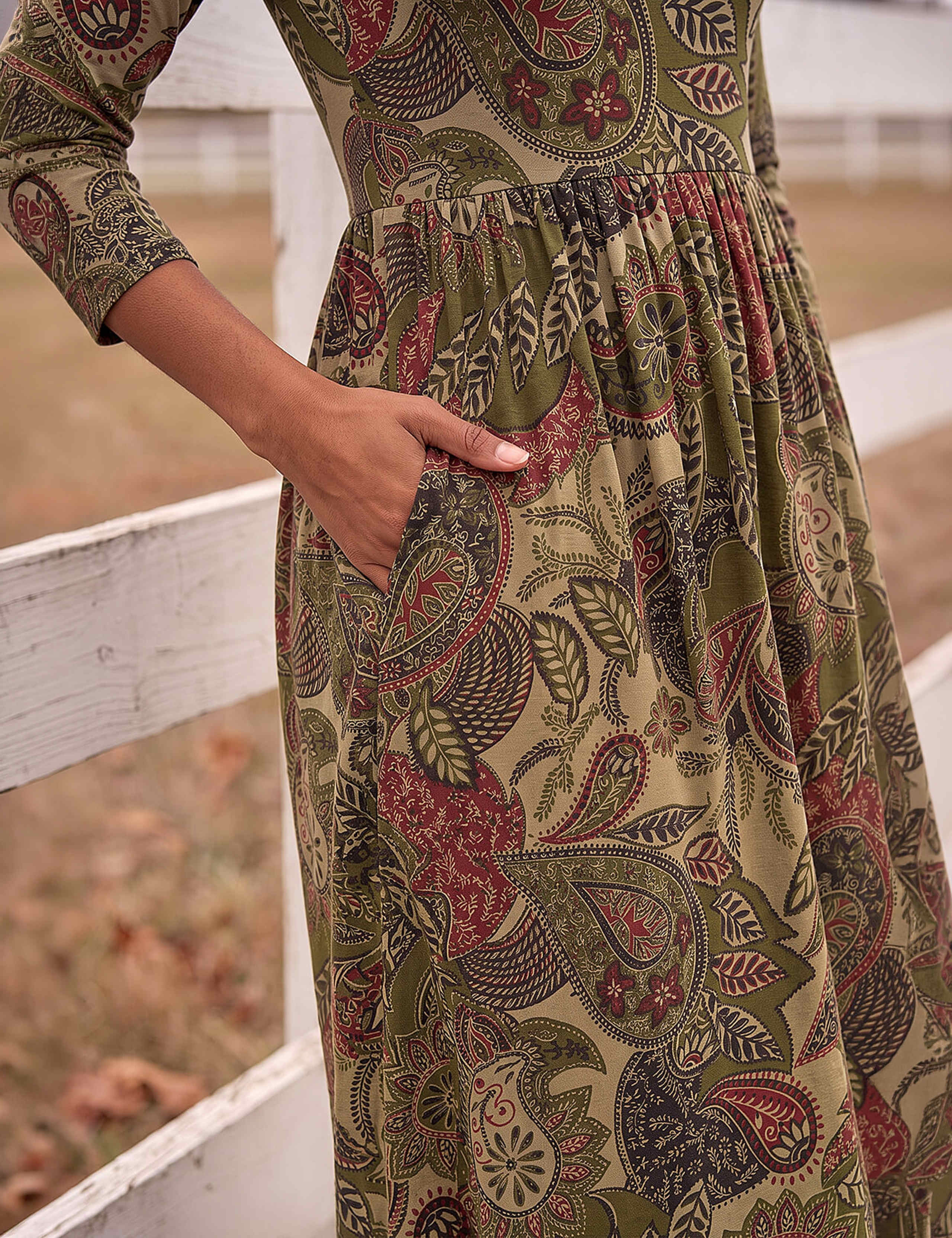 Stretch Jersey Paisley Print Midi Dress 4 of 4