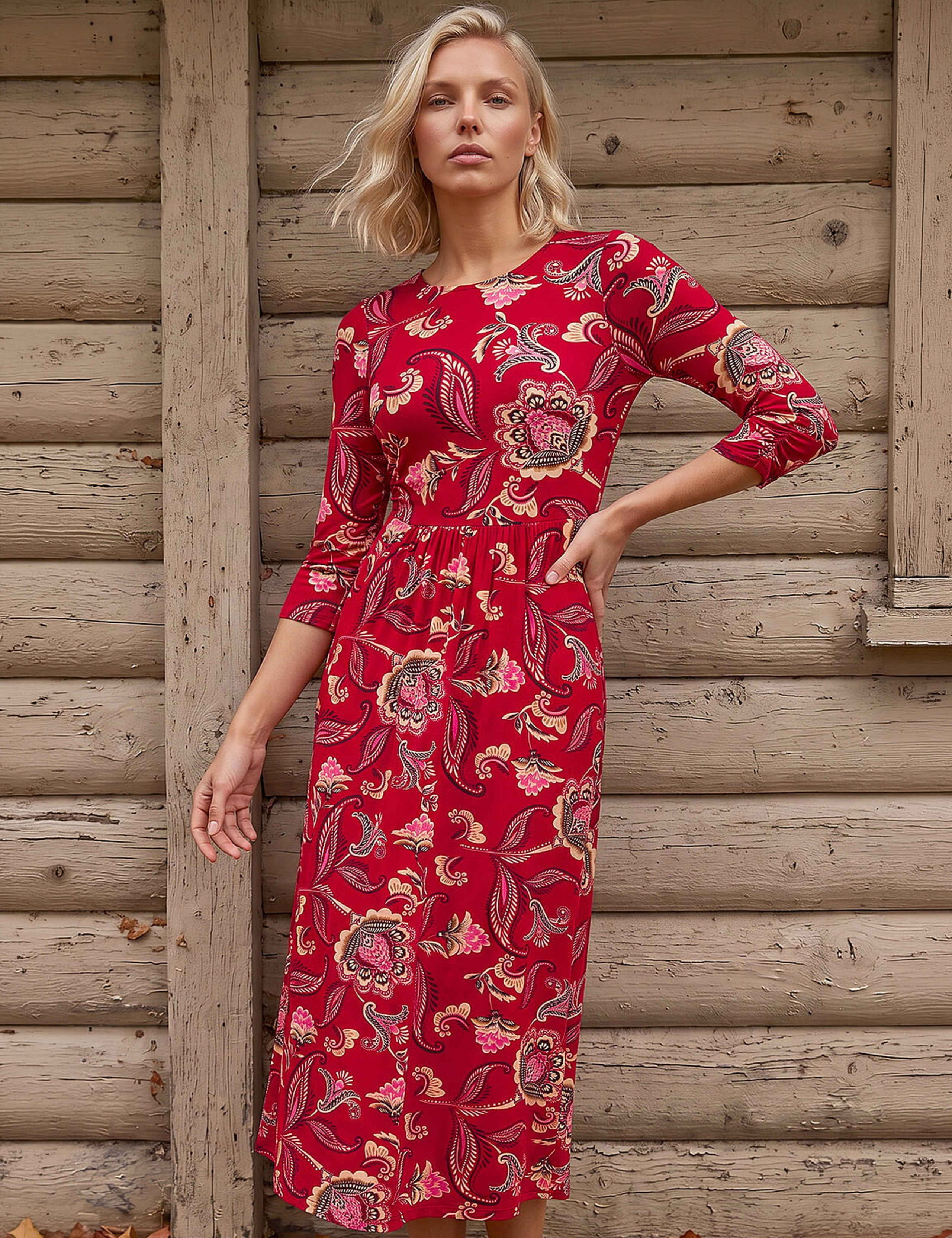 Petite Floral Round Neck Midi Dress 2 of 4