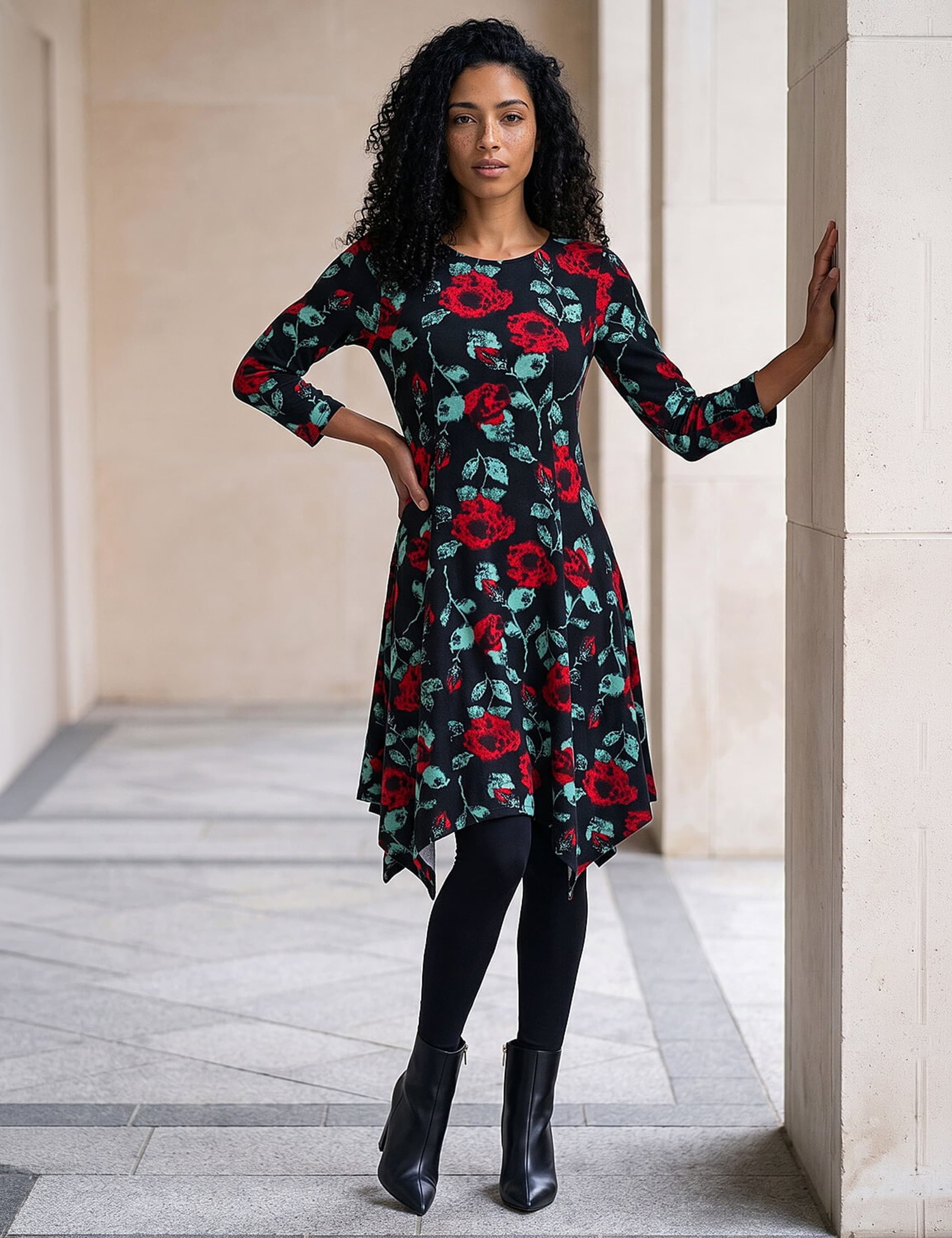 Floral Knee Length Skater Dress 3 of 4
