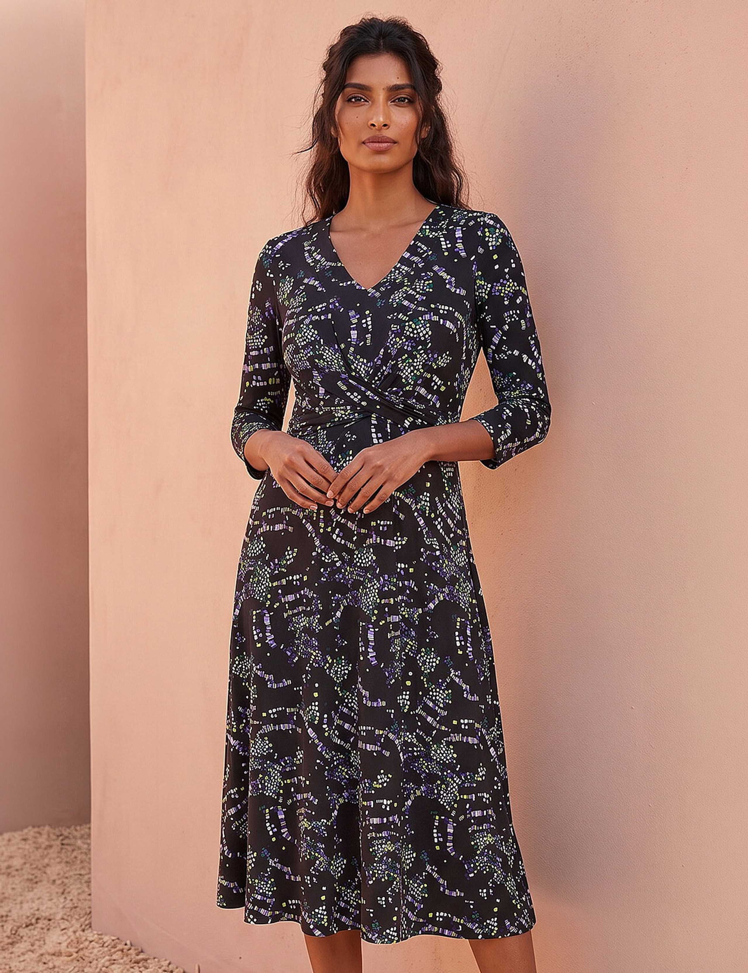 Abstract Crossover Stretch Midi Dress 1 of 4