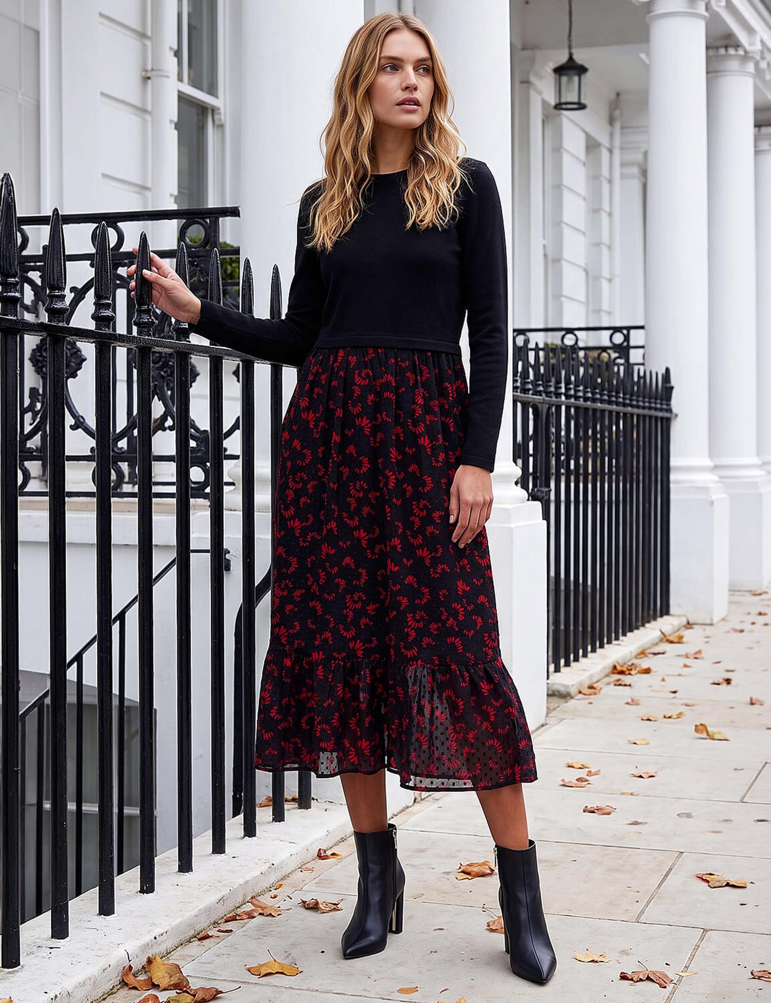 Abstract Print Midi Skater Dress 3 of 4