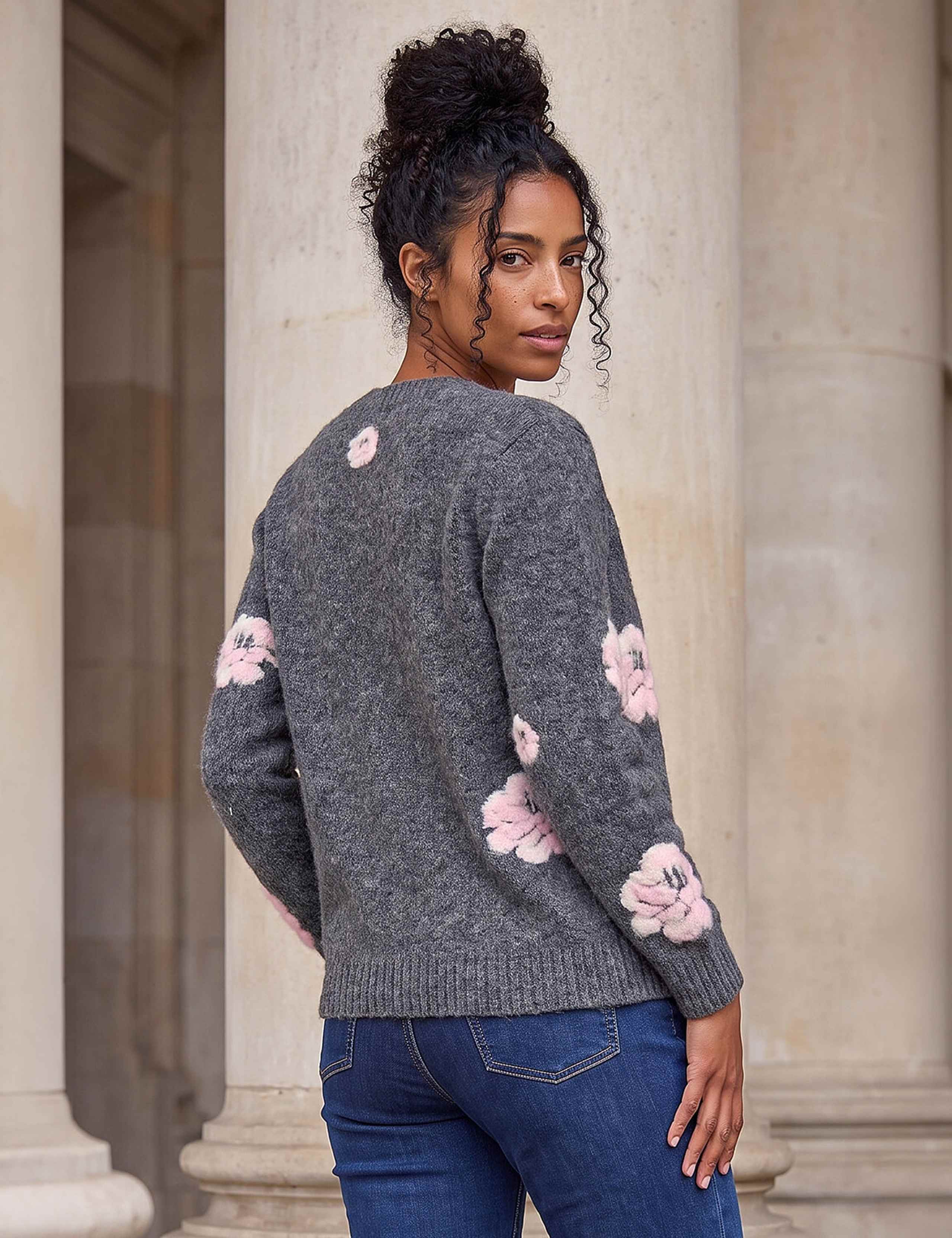 Embossed Floral Knitted Button Front Cardigan 3 of 4
