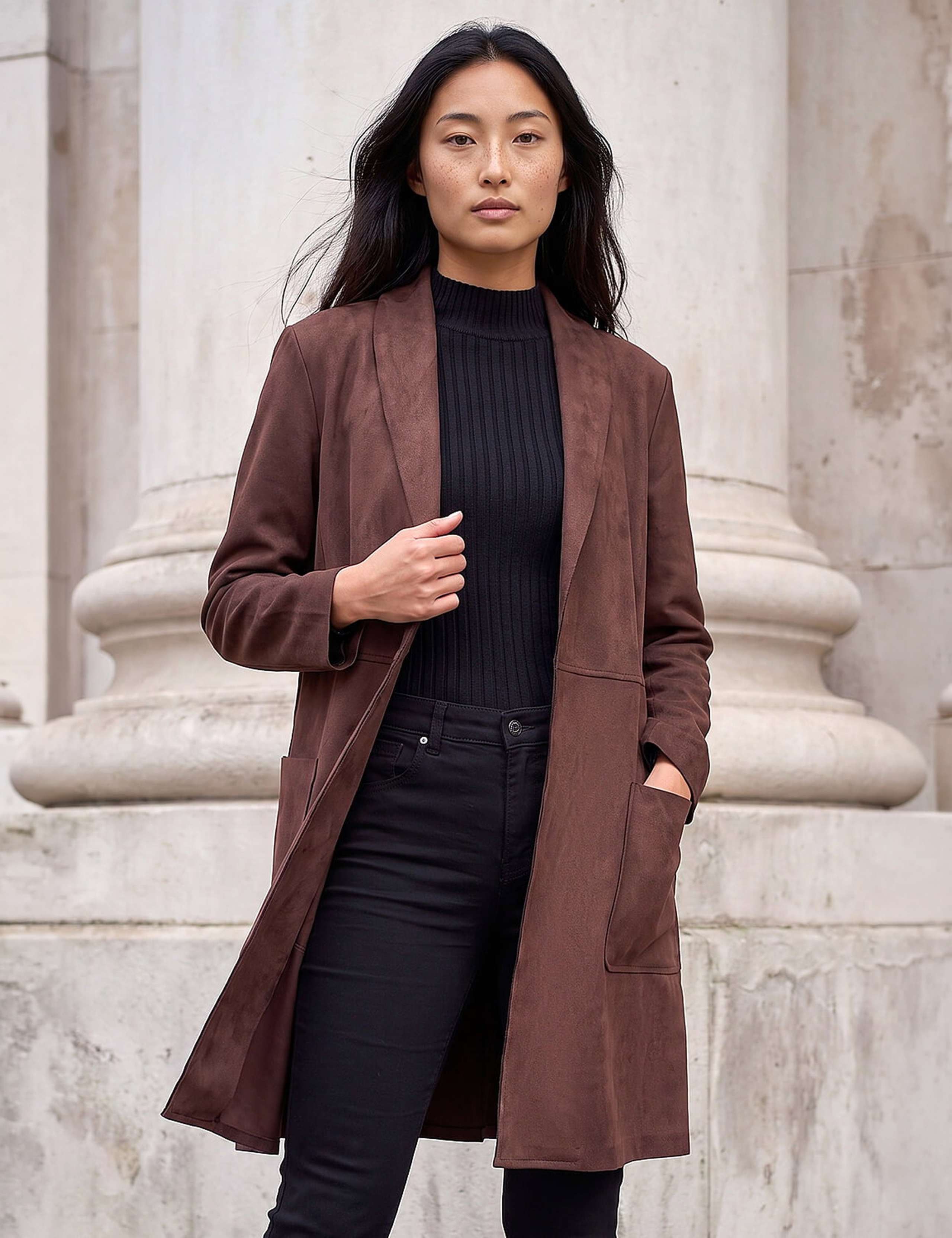 Petite Suedette Longline Duster Coat 1 of 4