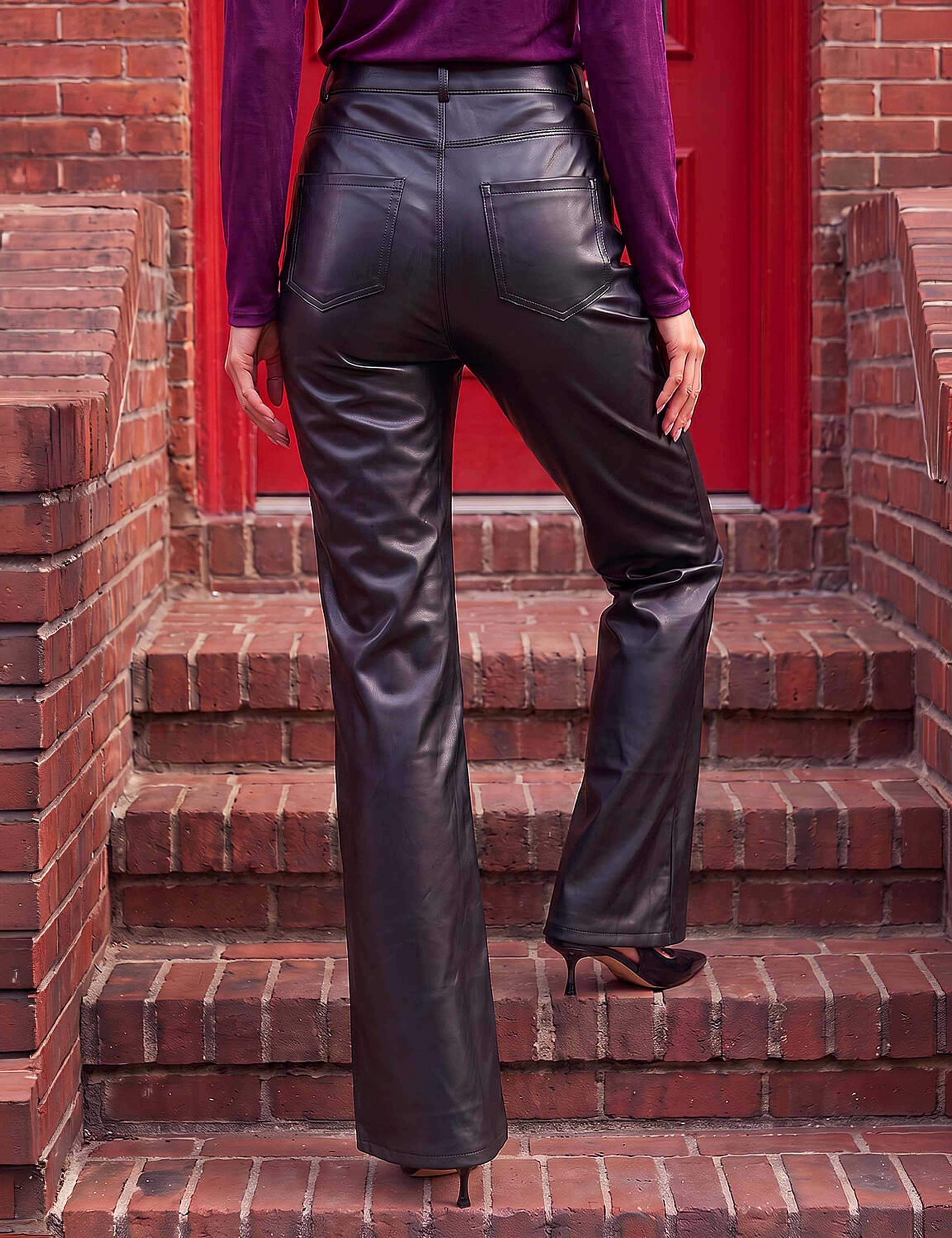 Leather Look Bootcut Trousers 2 of 4
