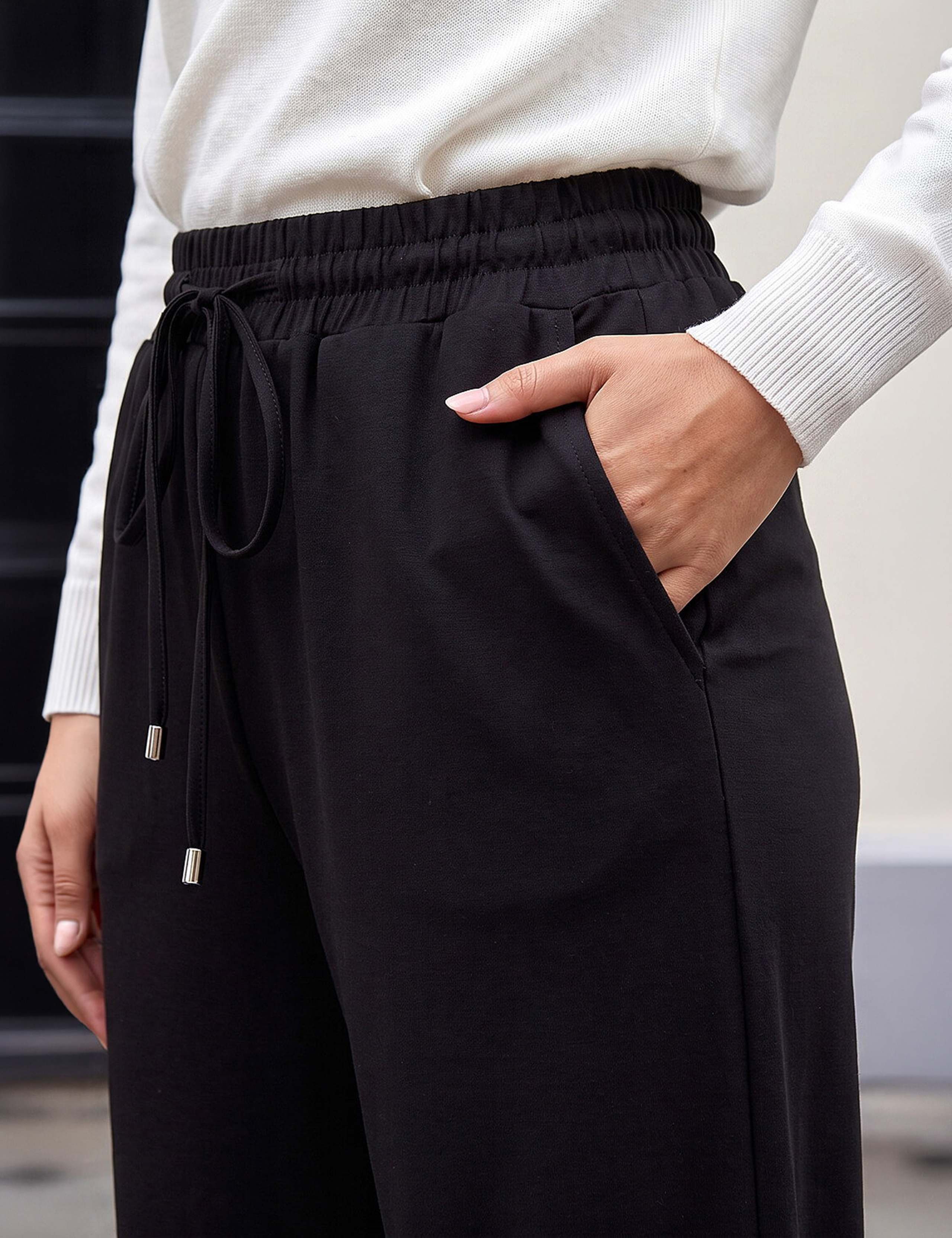 Petite Ponte Drawstring Wide Leg Trousers 4 of 4
