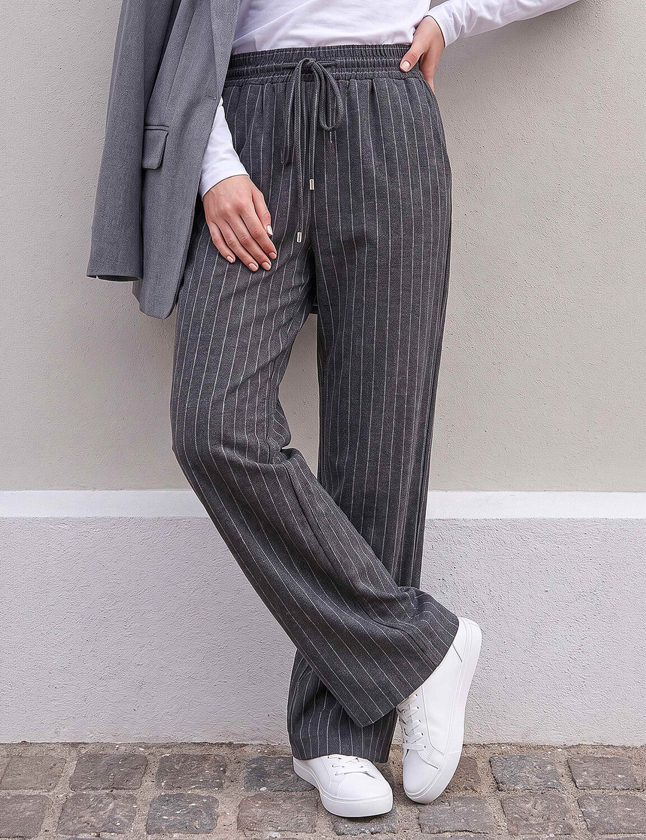 Petite Striped Drawstring Wide Leg Trousers 1 of 4