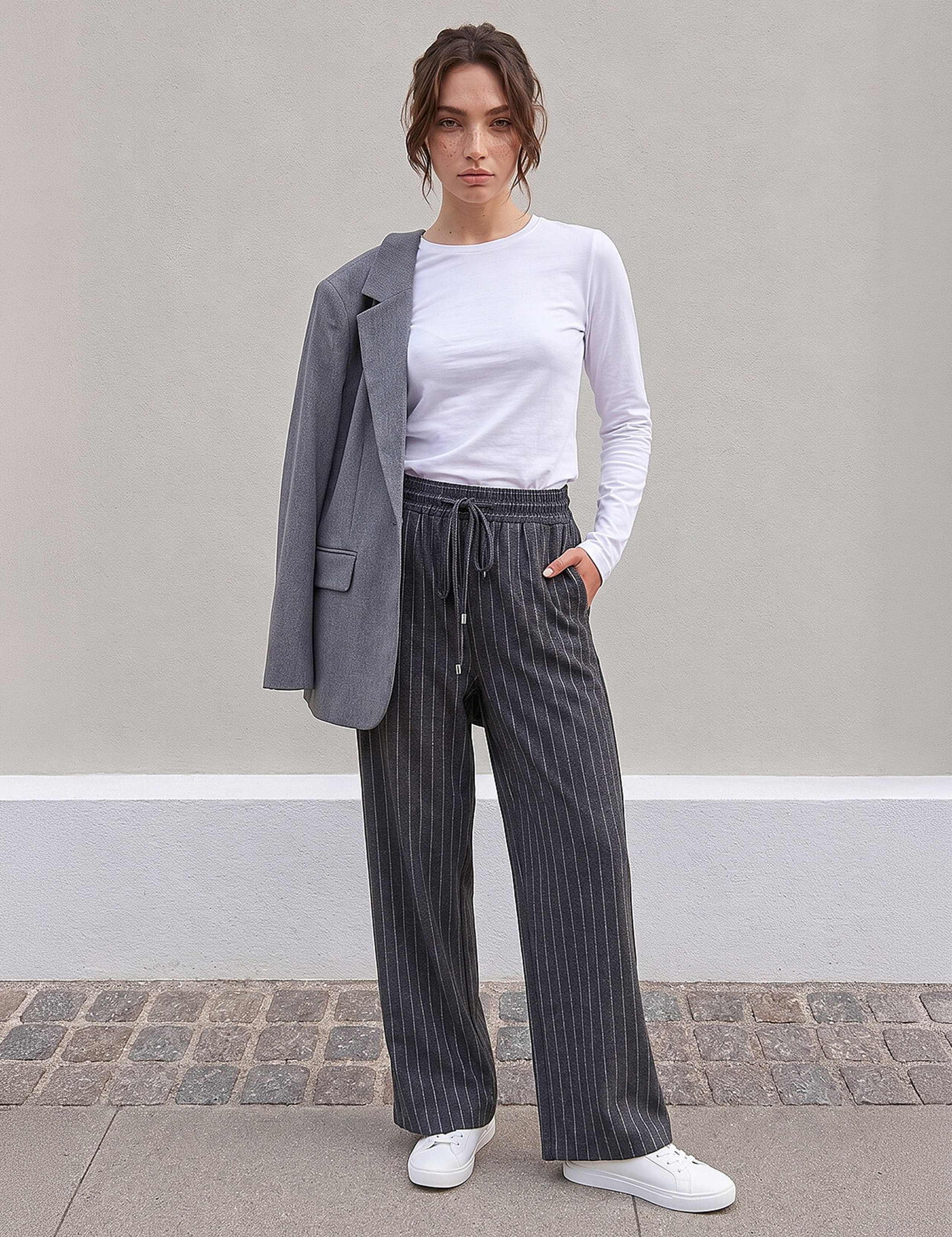 Petite Striped Drawstring Wide Leg Trousers 2 of 4