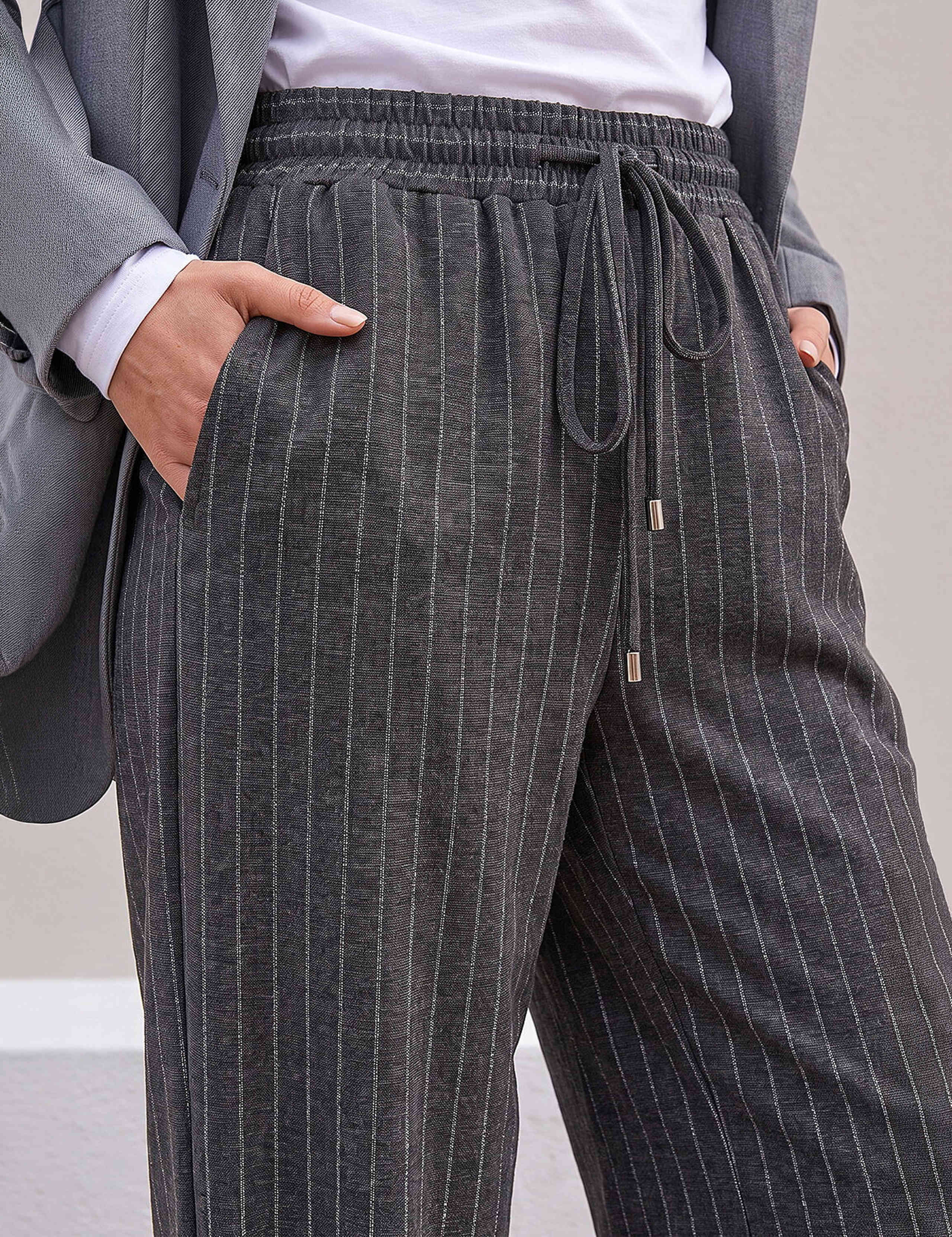 Petite Striped Drawstring Wide Leg Trousers 4 of 4