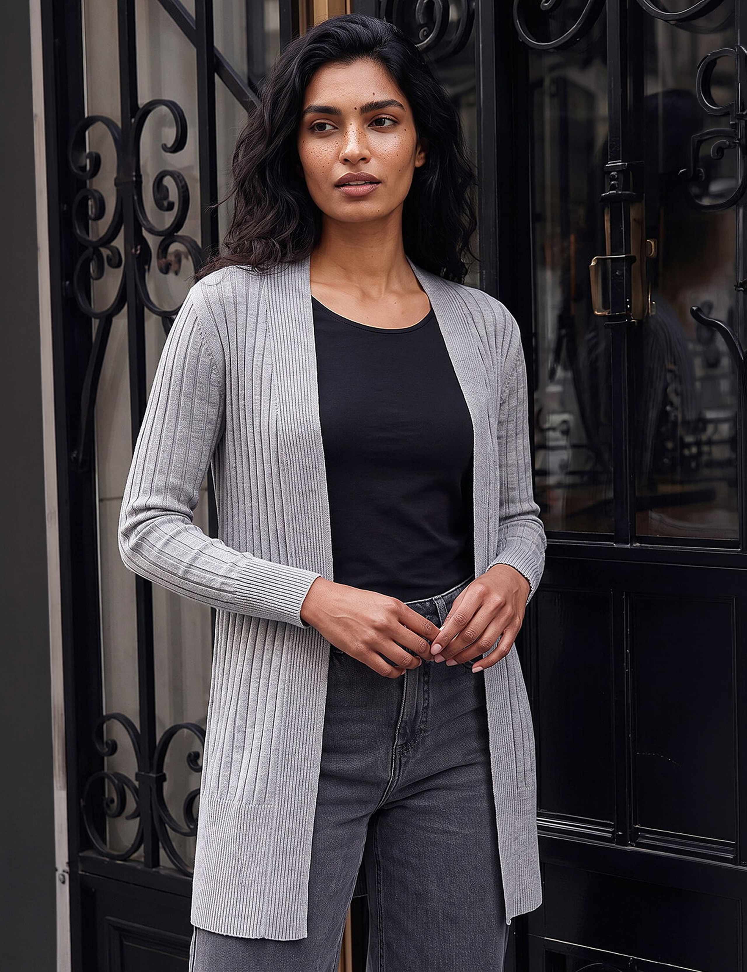 Ribbed Edge to Edge Longline Cardigan 1 of 4