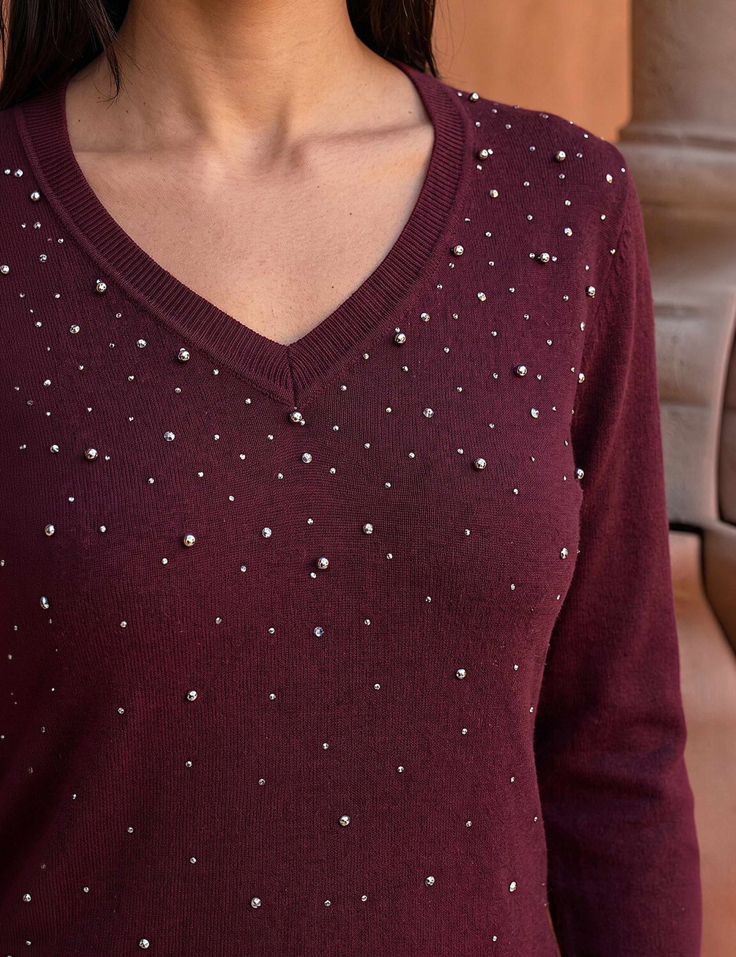 Petite Embellished V-Neck Jumper 4 of 4
