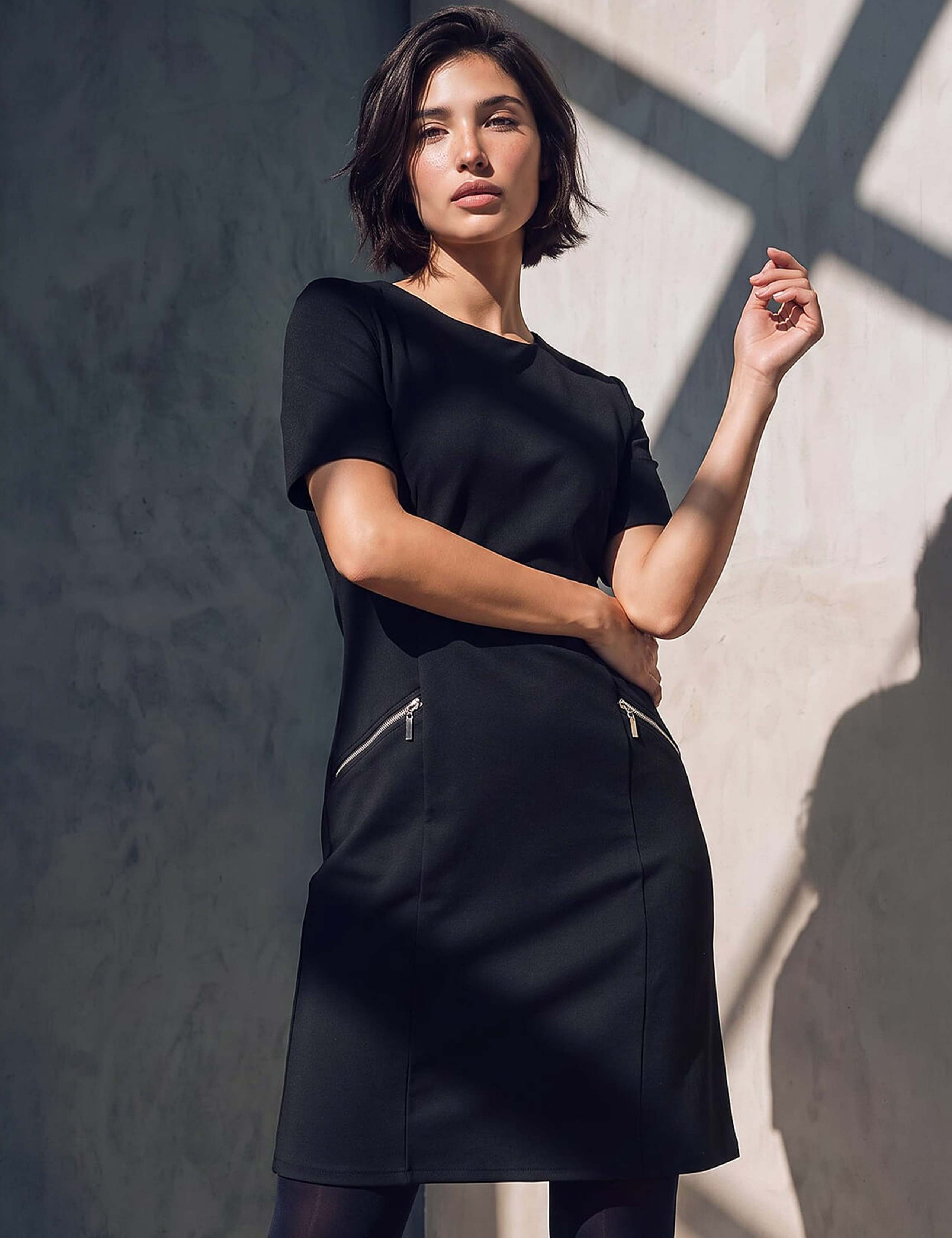 Petite Zip Detail Knee Length Shift Dress 2 of 4