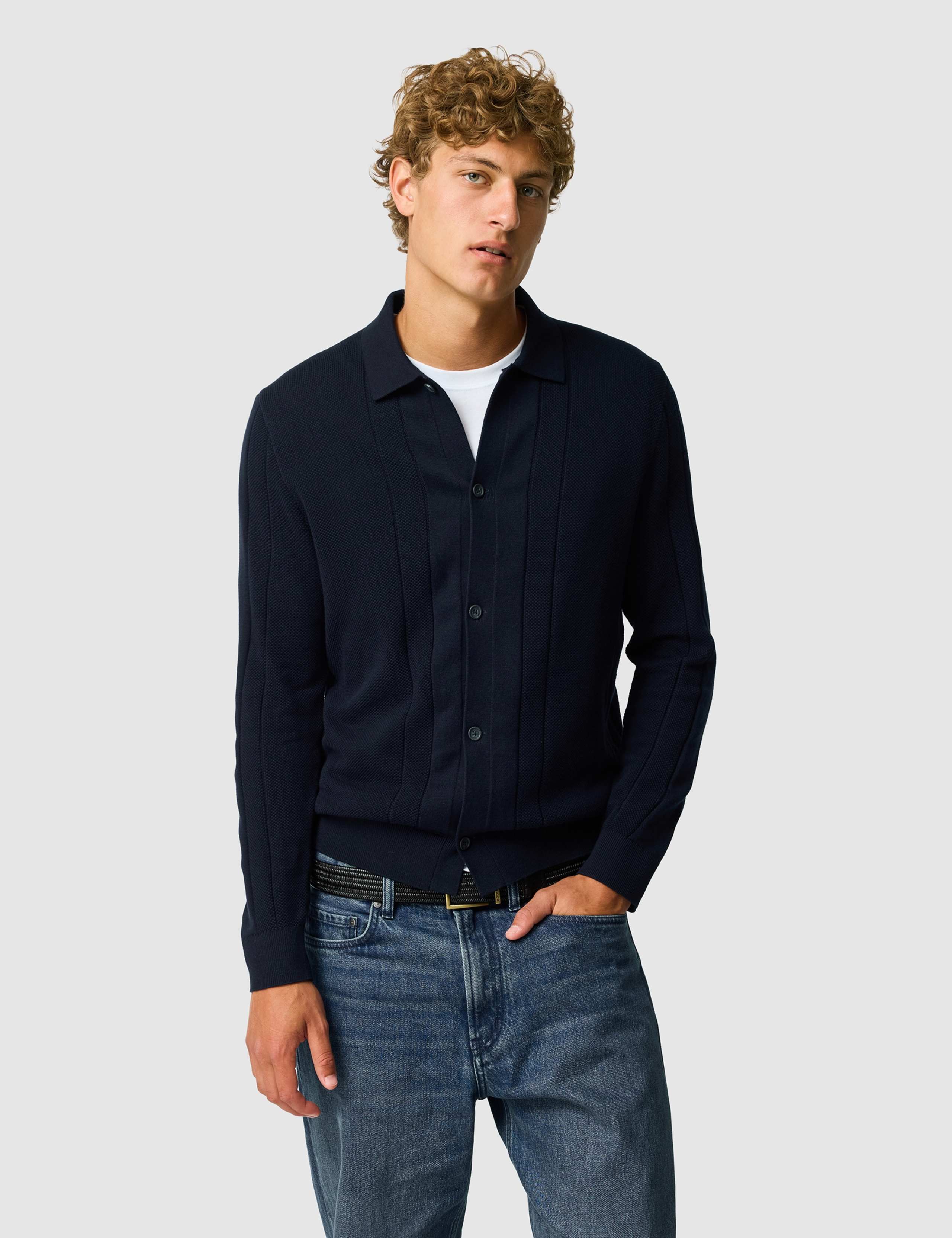 Long Sleeve Textured Cotton Cardigan 1 of 6