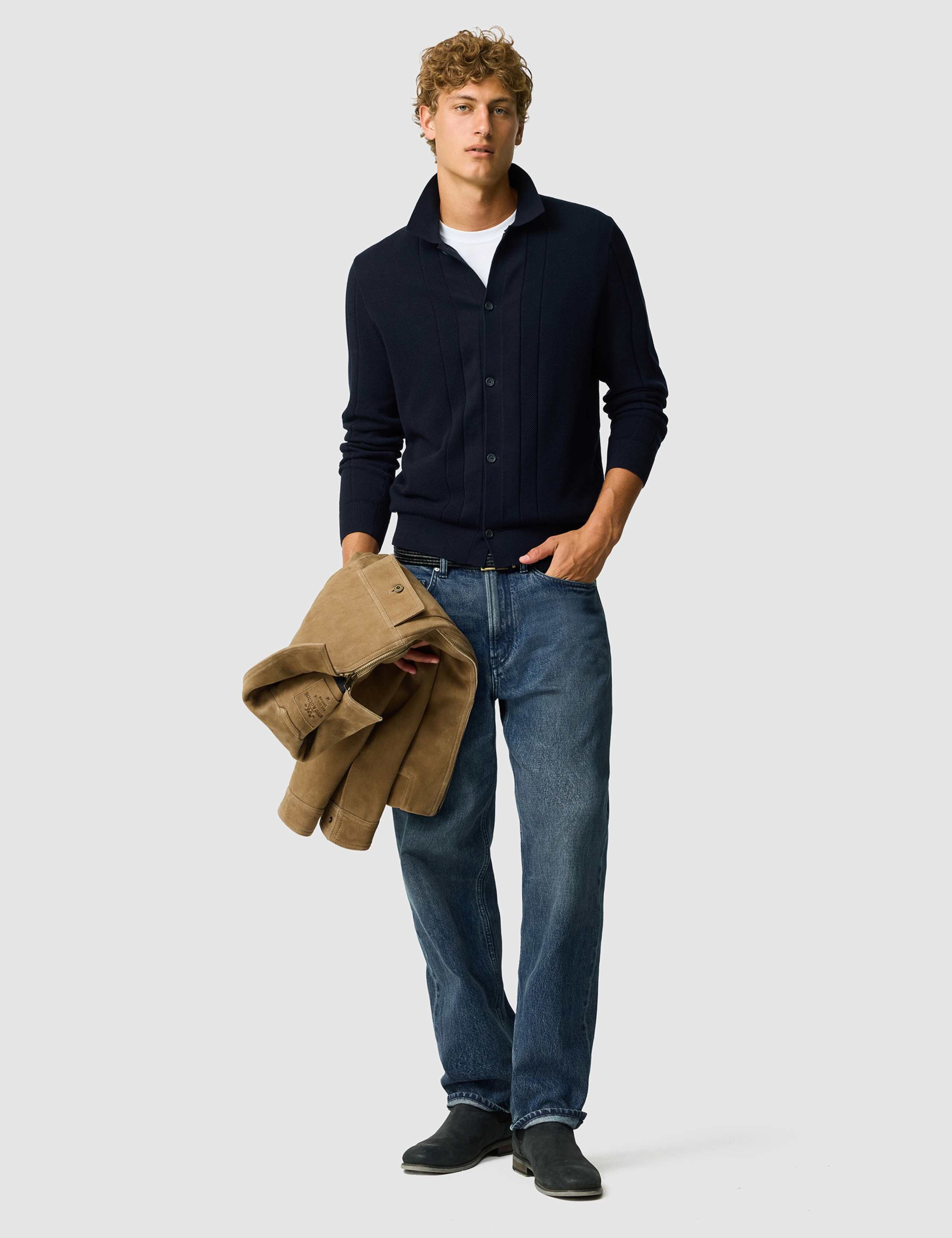 Long Sleeve Textured Cotton Cardigan 2 of 6