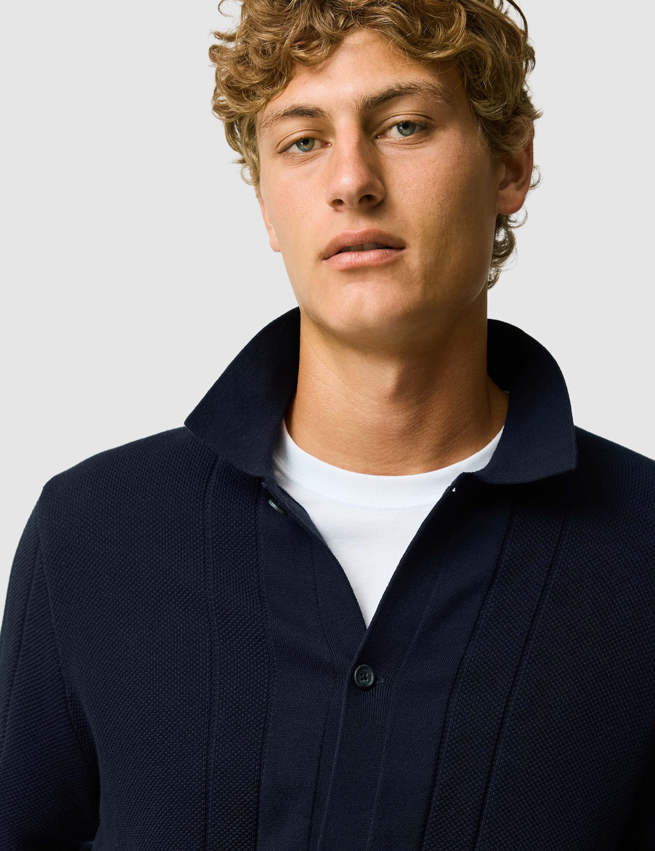 Long Sleeve Textured Cotton Cardigan 4 of 6