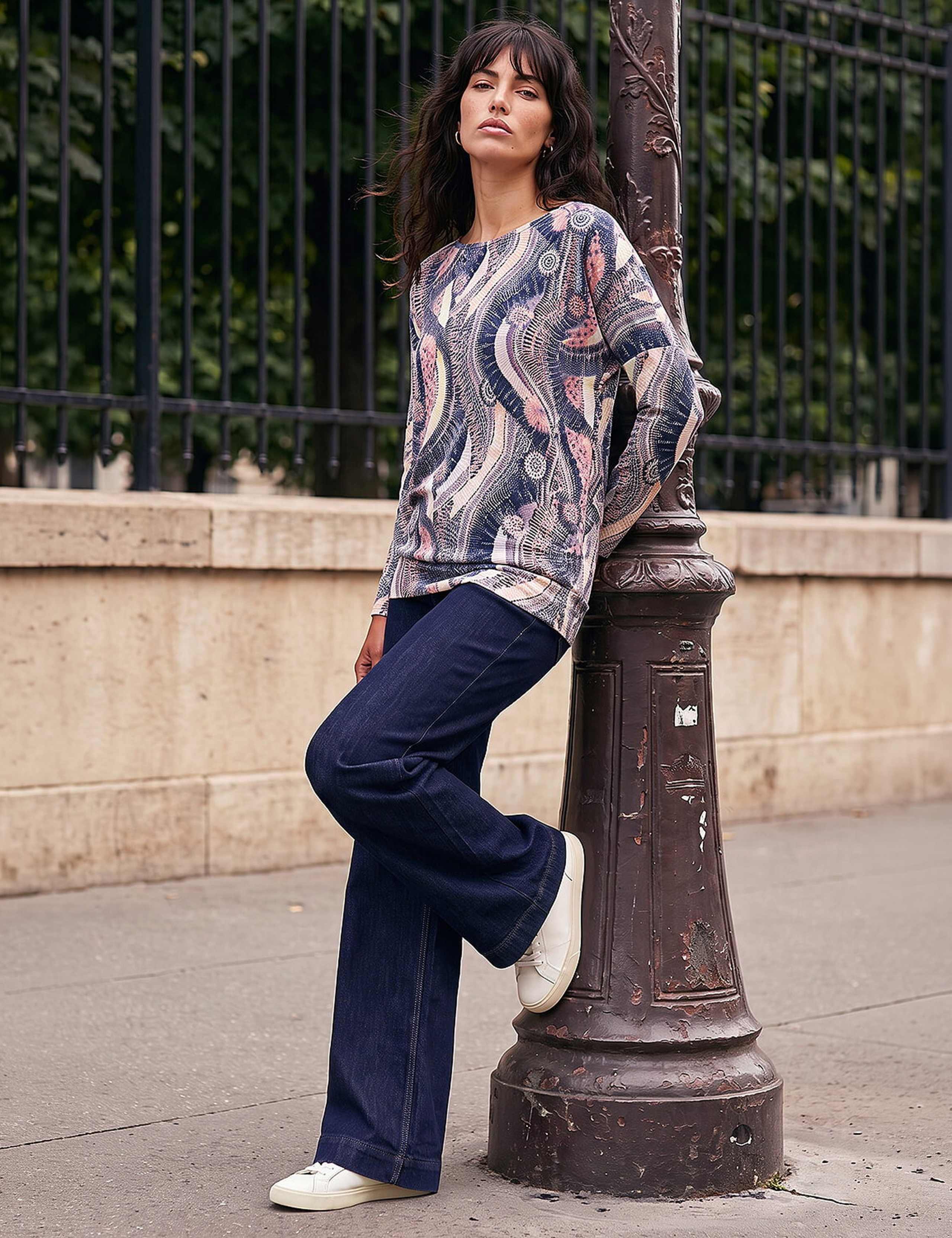 Jersey Printed Slash Neck Banded Hem Top 2 of 4
