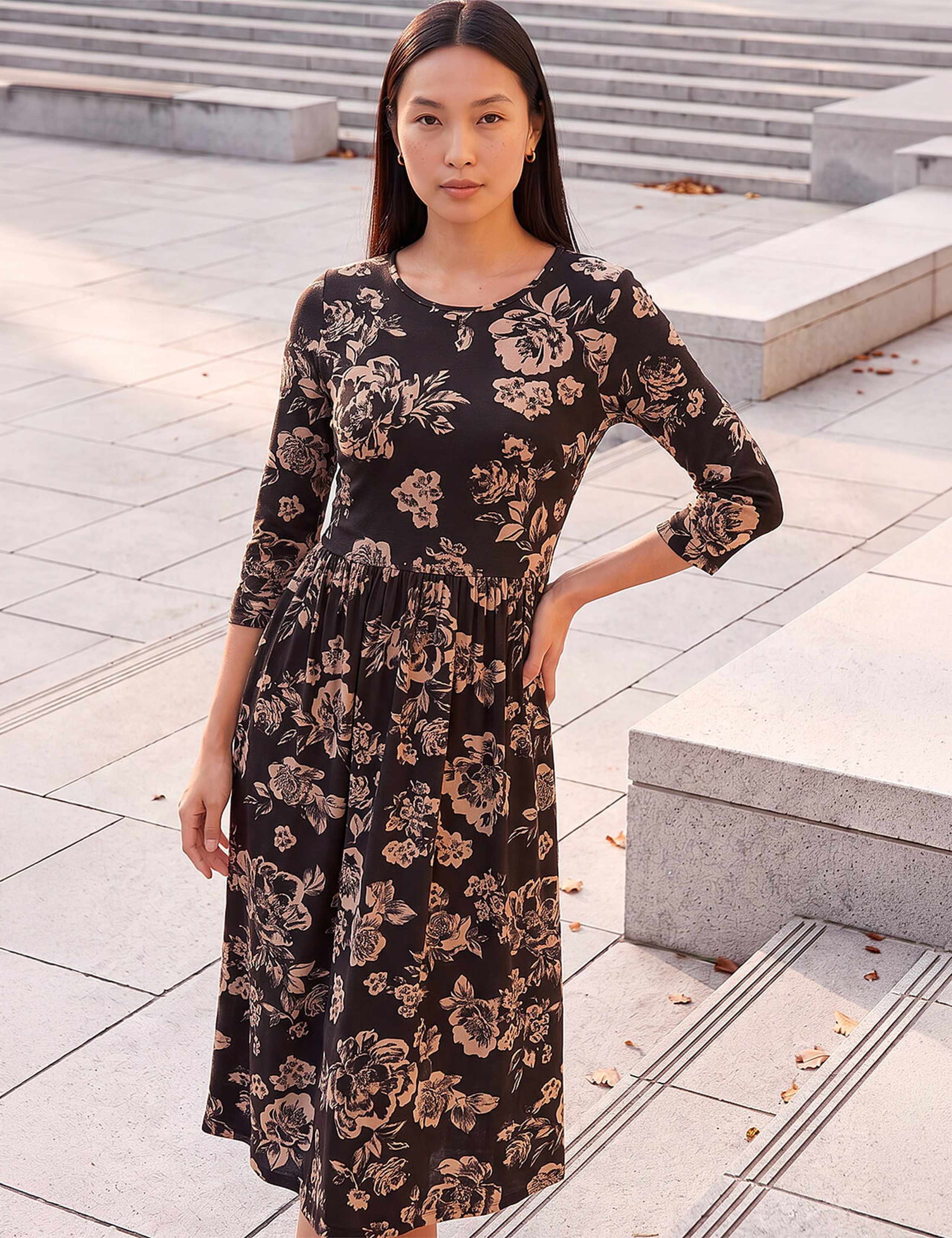 Floral Round Neck Midi Skater Dress 2 of 4