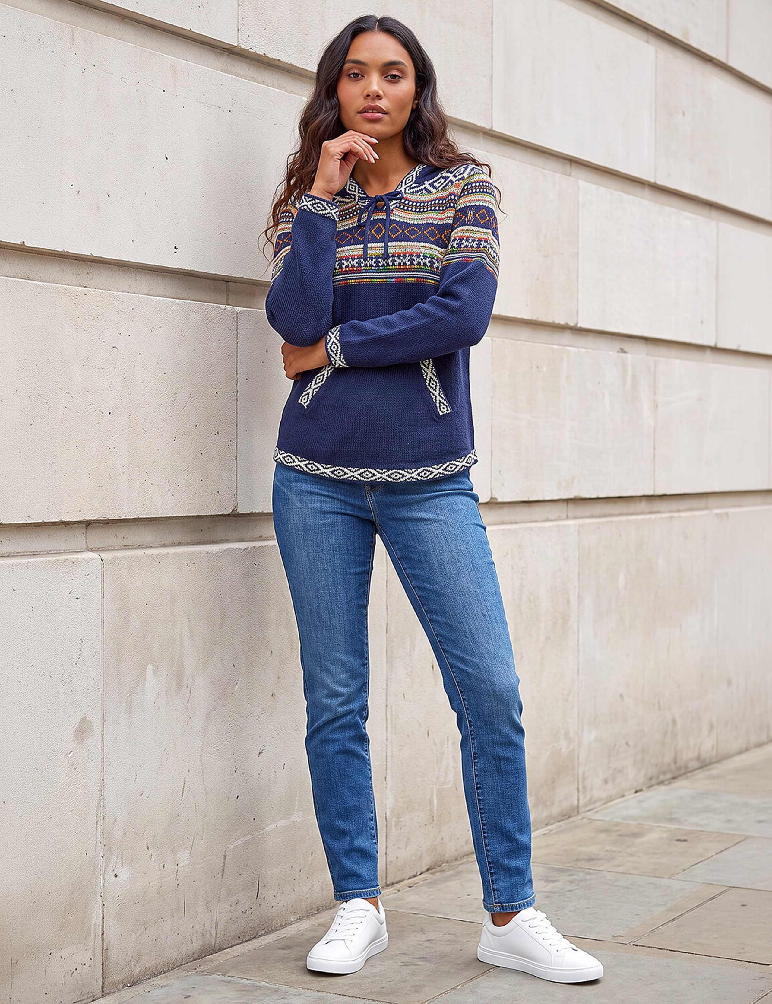 Knitted Nordic Print V-Neck Hooded Jumper 2 of 4
