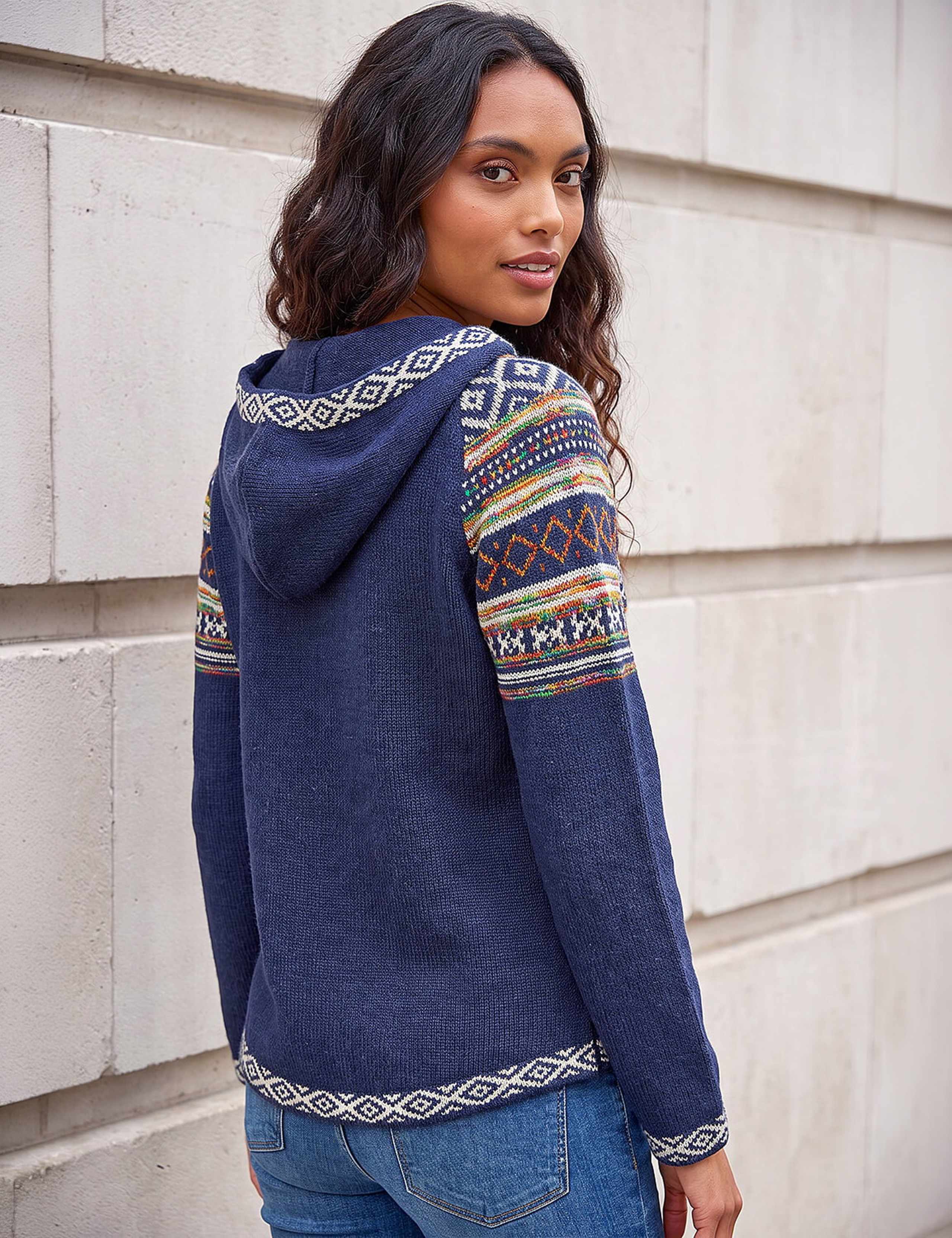 Knitted Nordic Print V-Neck Hooded Jumper 4 of 4