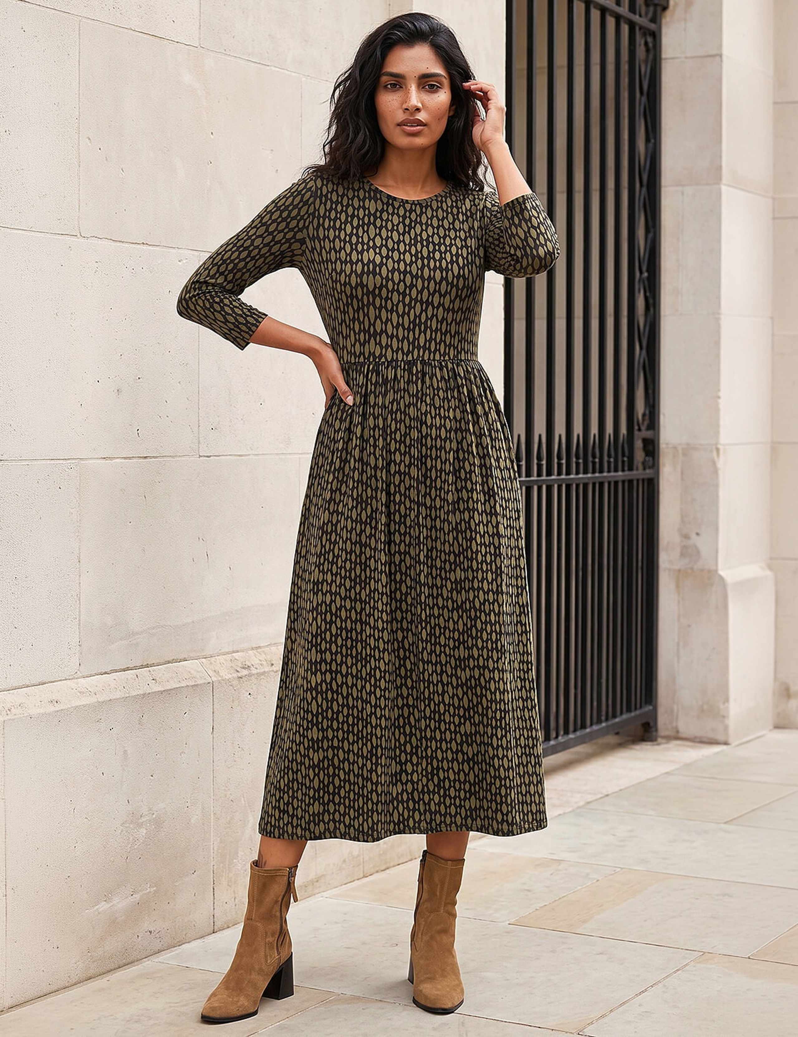 Geometric Round Neck Midi Skater Dress 1 of 4