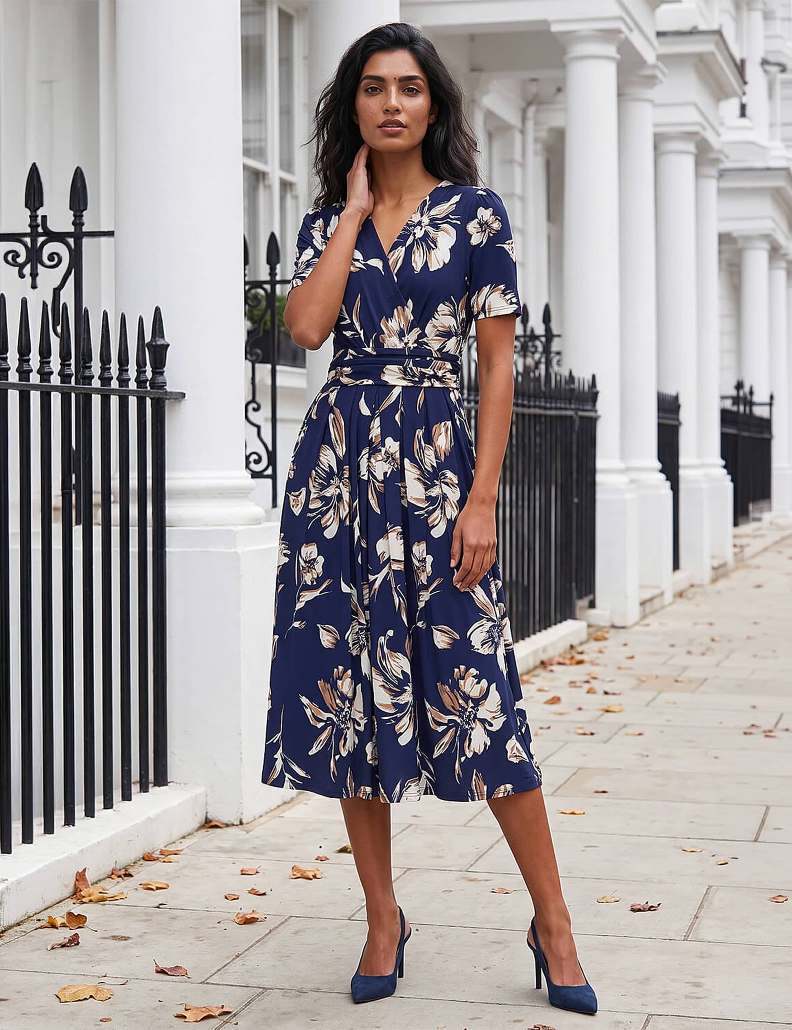 Floral V-Neck Midi Wrap Skater Dress 2 of 4