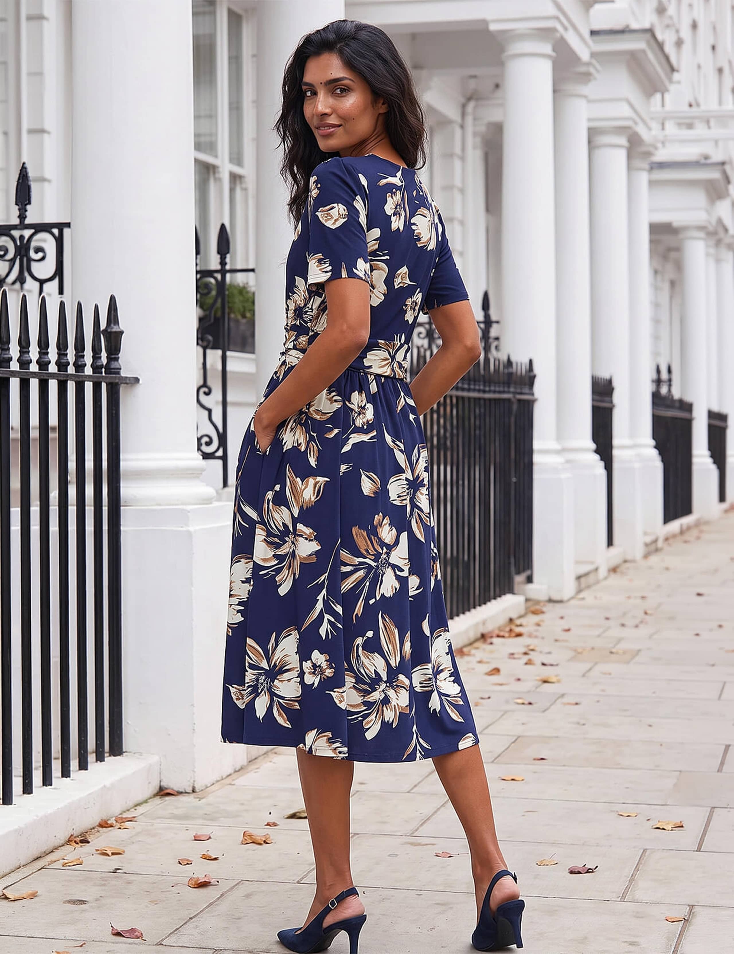 Floral V-Neck Midi Wrap Skater Dress 3 of 4