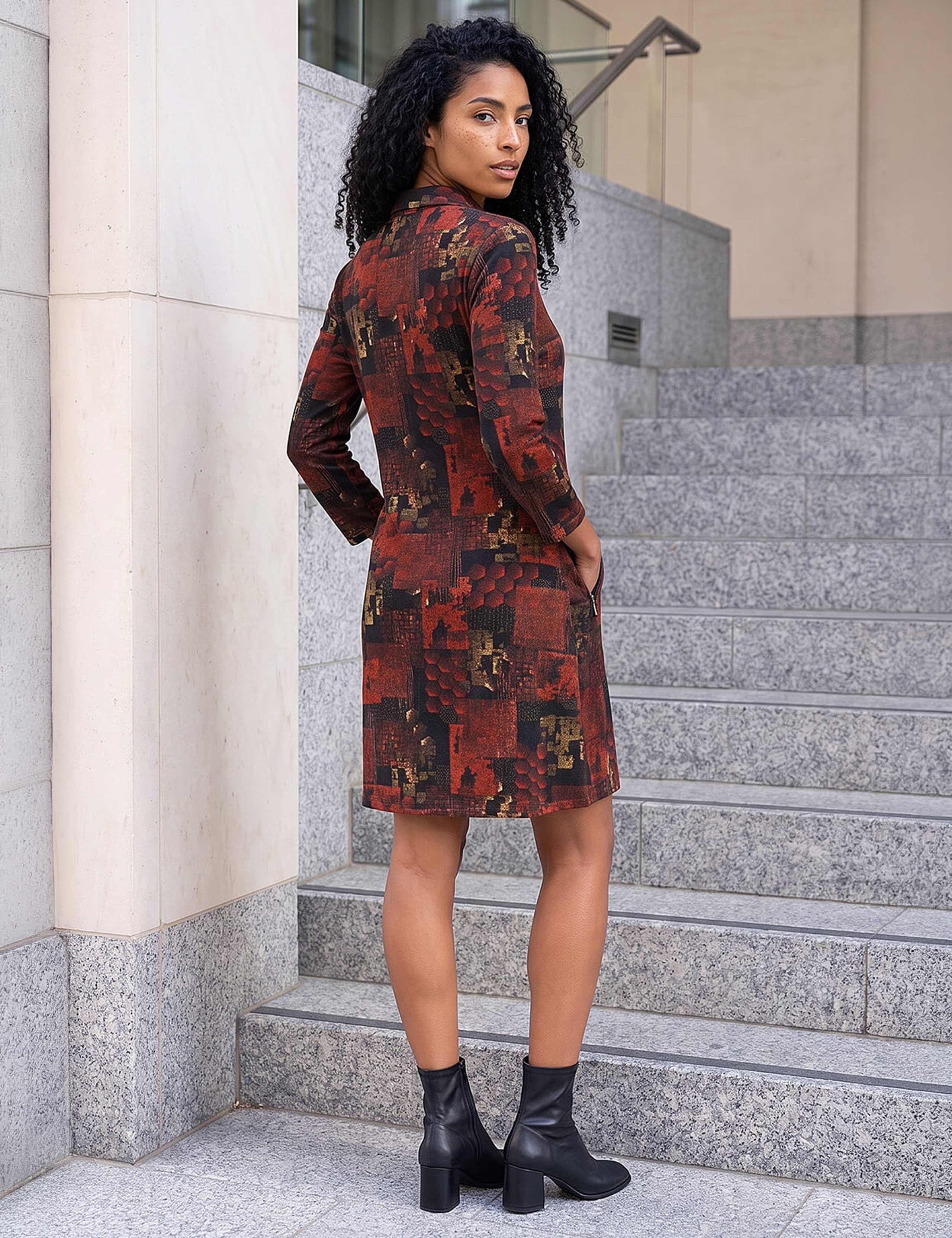 Patchwork Print Collared V-Neck Shift Dress 2 of 4