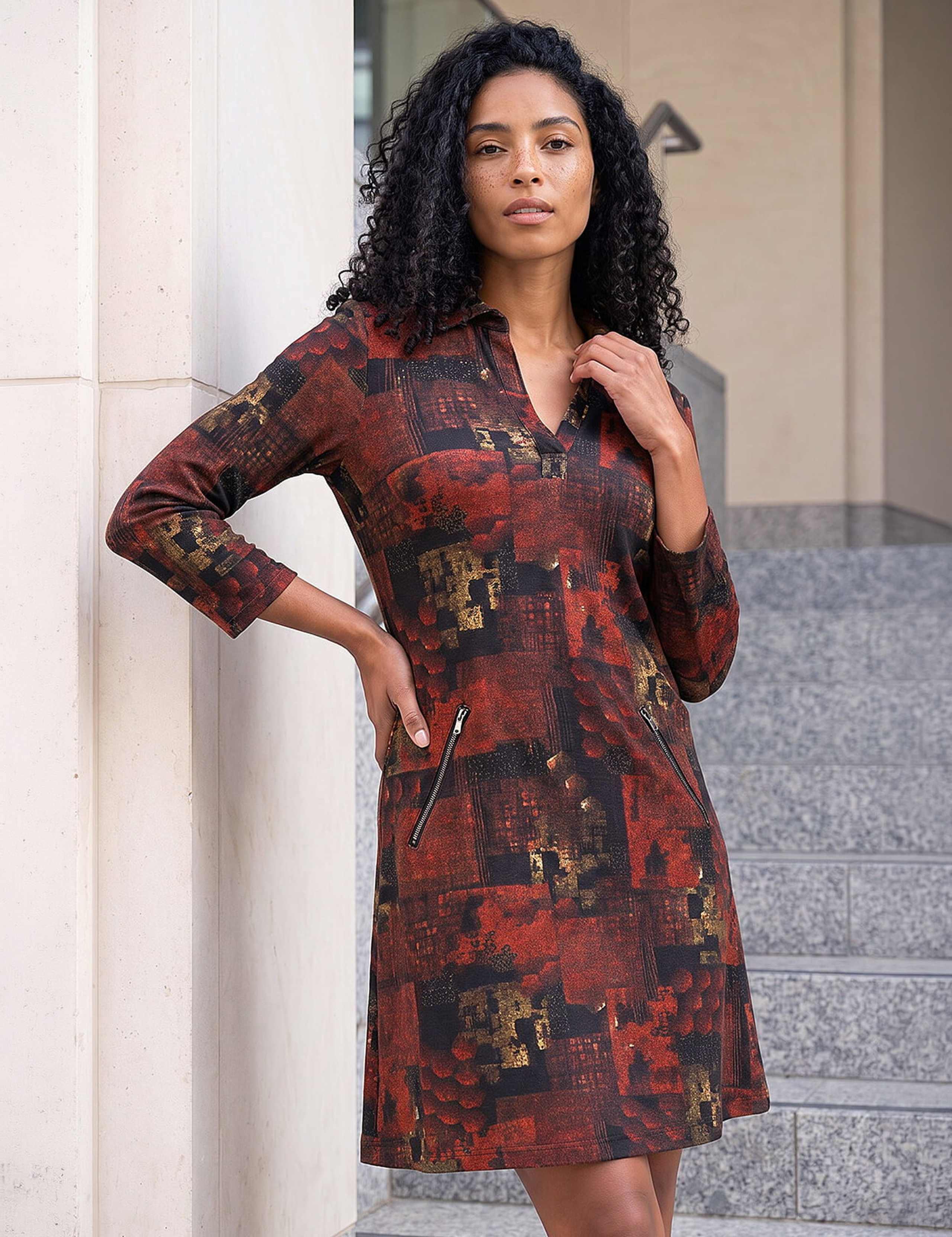 Patchwork Print Collared V-Neck Shift Dress 3 of 4