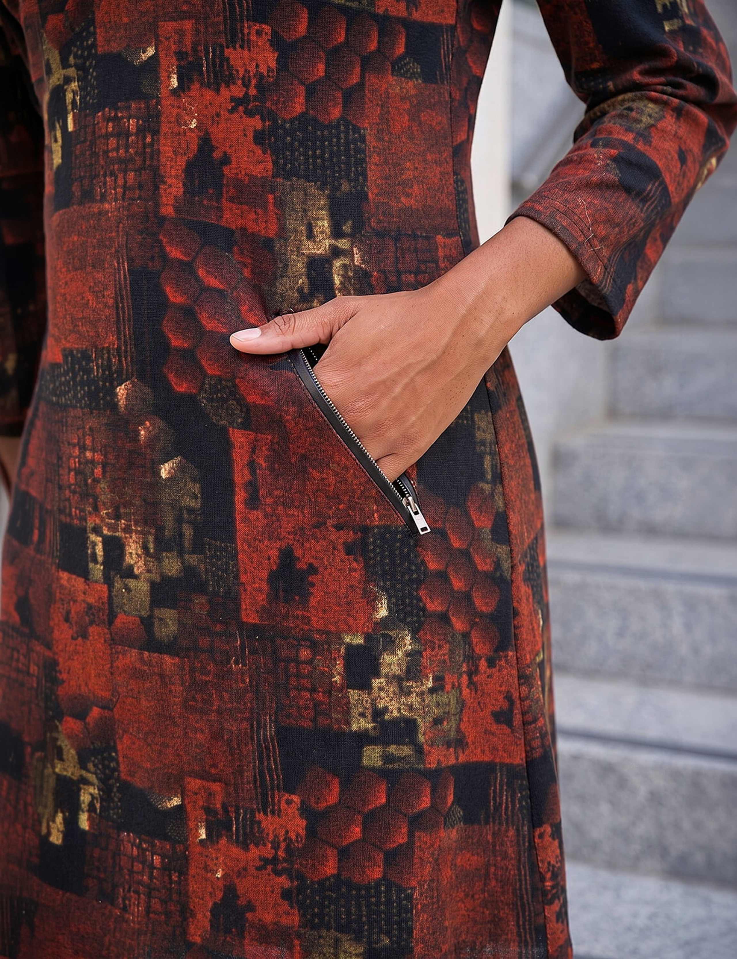 Patchwork Print Collared V-Neck Shift Dress 4 of 4