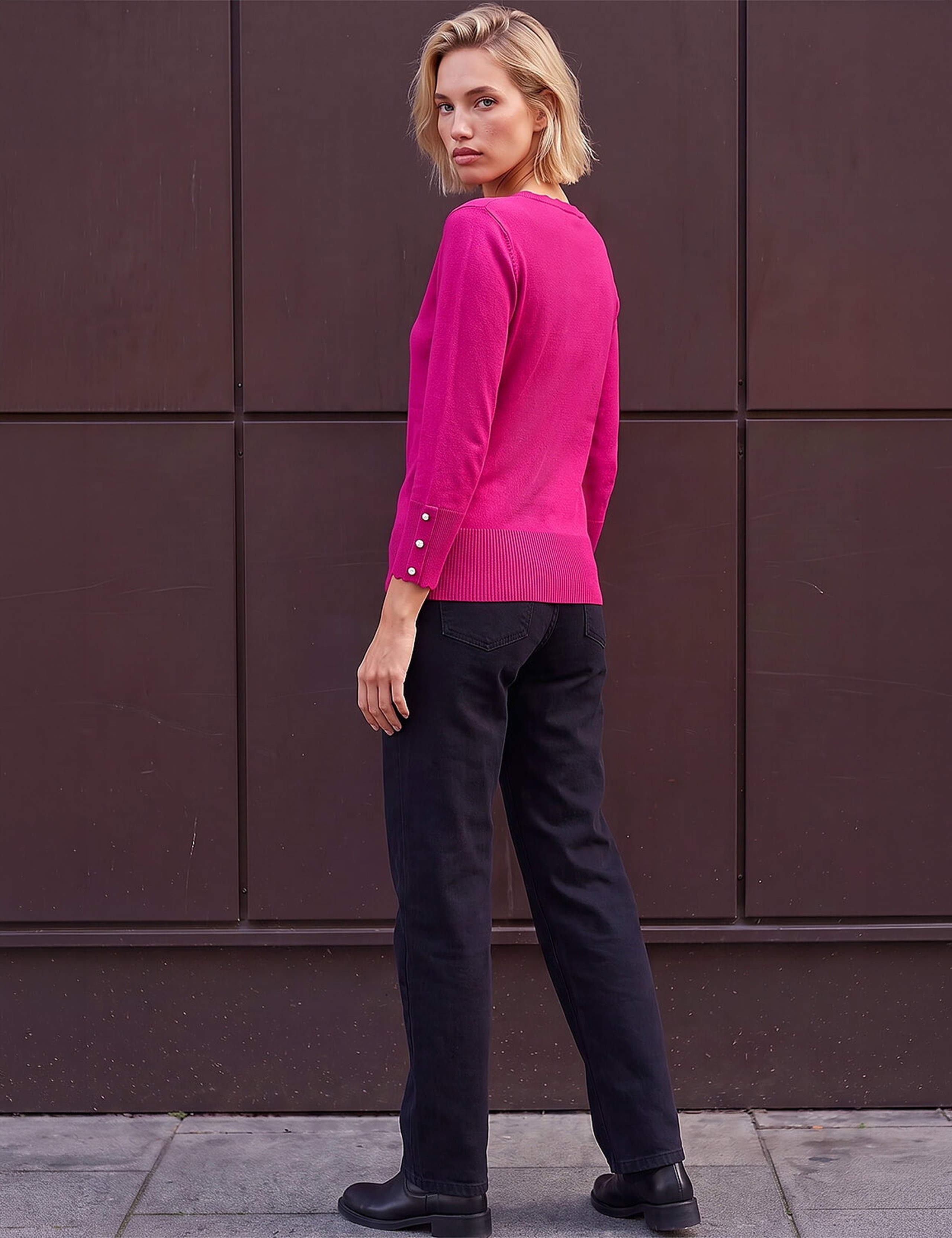 Crew Neck Scallop Edge Button Cuff Jumper 3 of 4