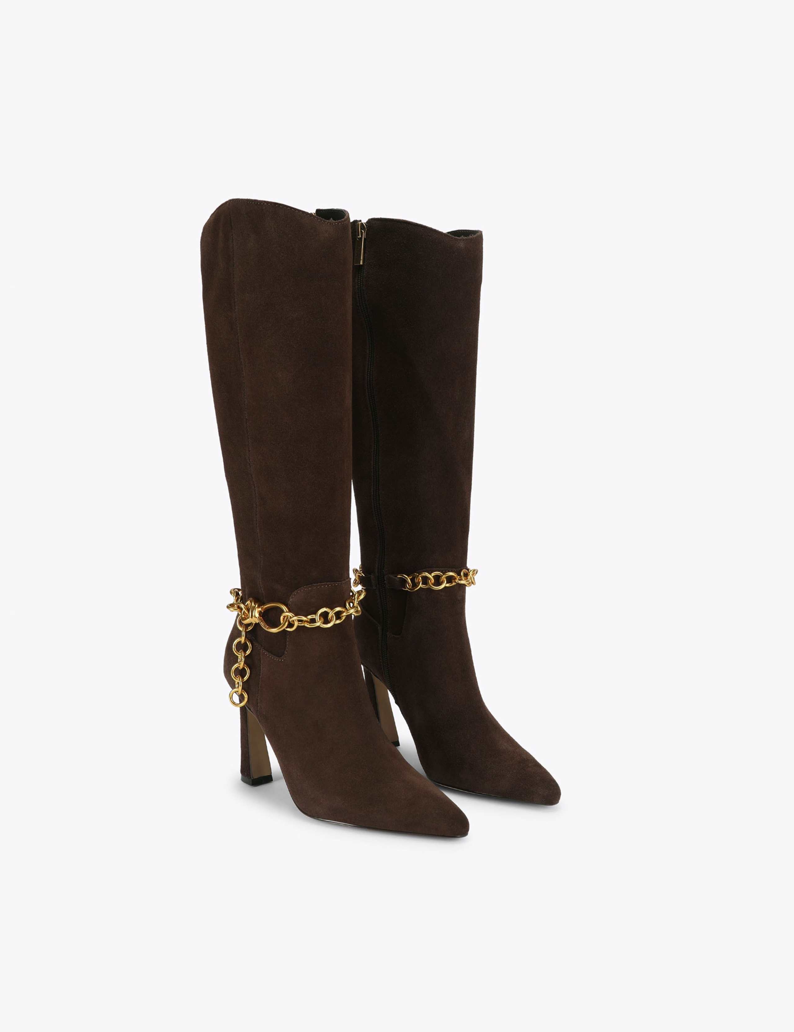 Suede Stiletto Heel Pointed Knee High Boots 1 of 4