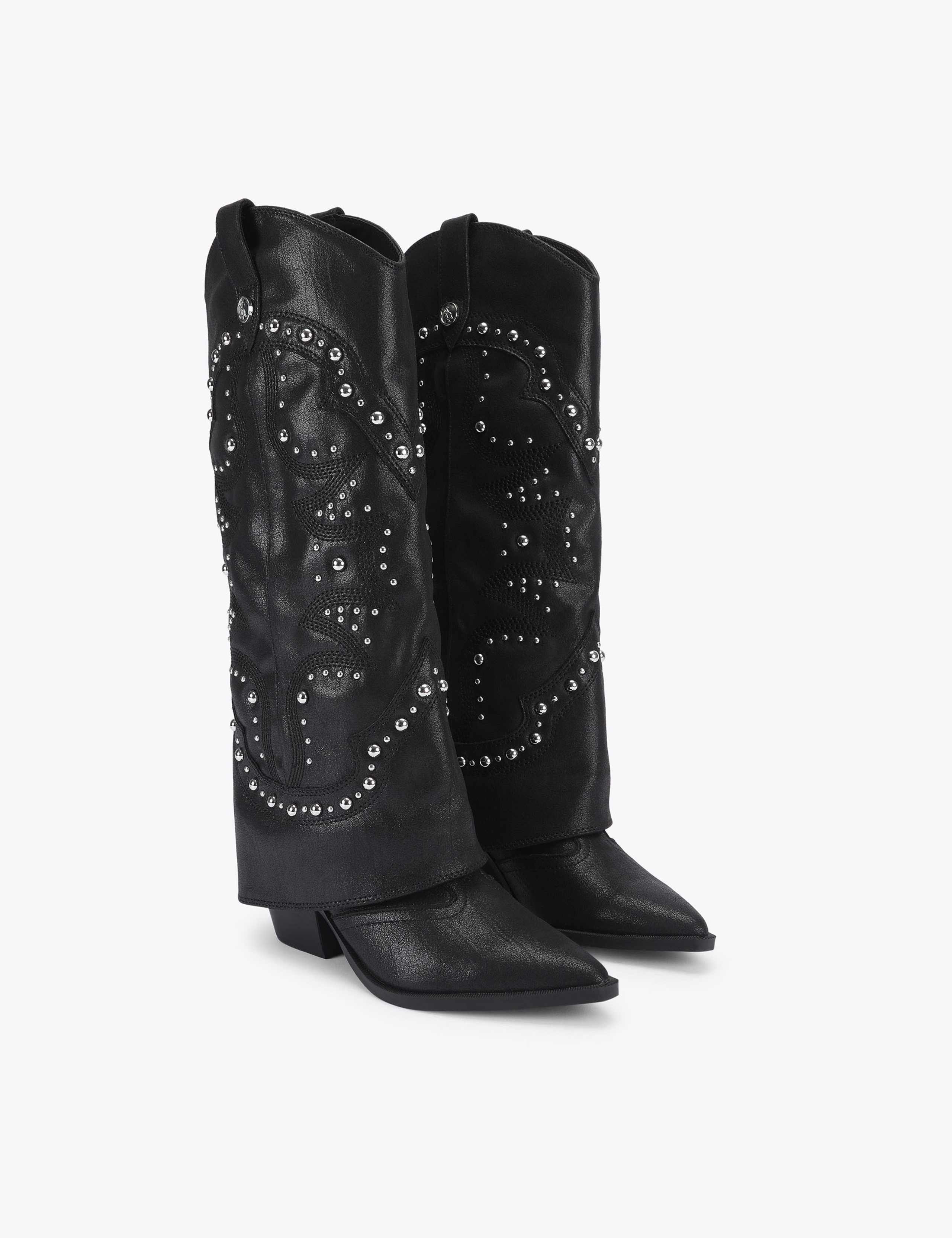 Leather Studded Pointed Knee High Boots 1 of 4