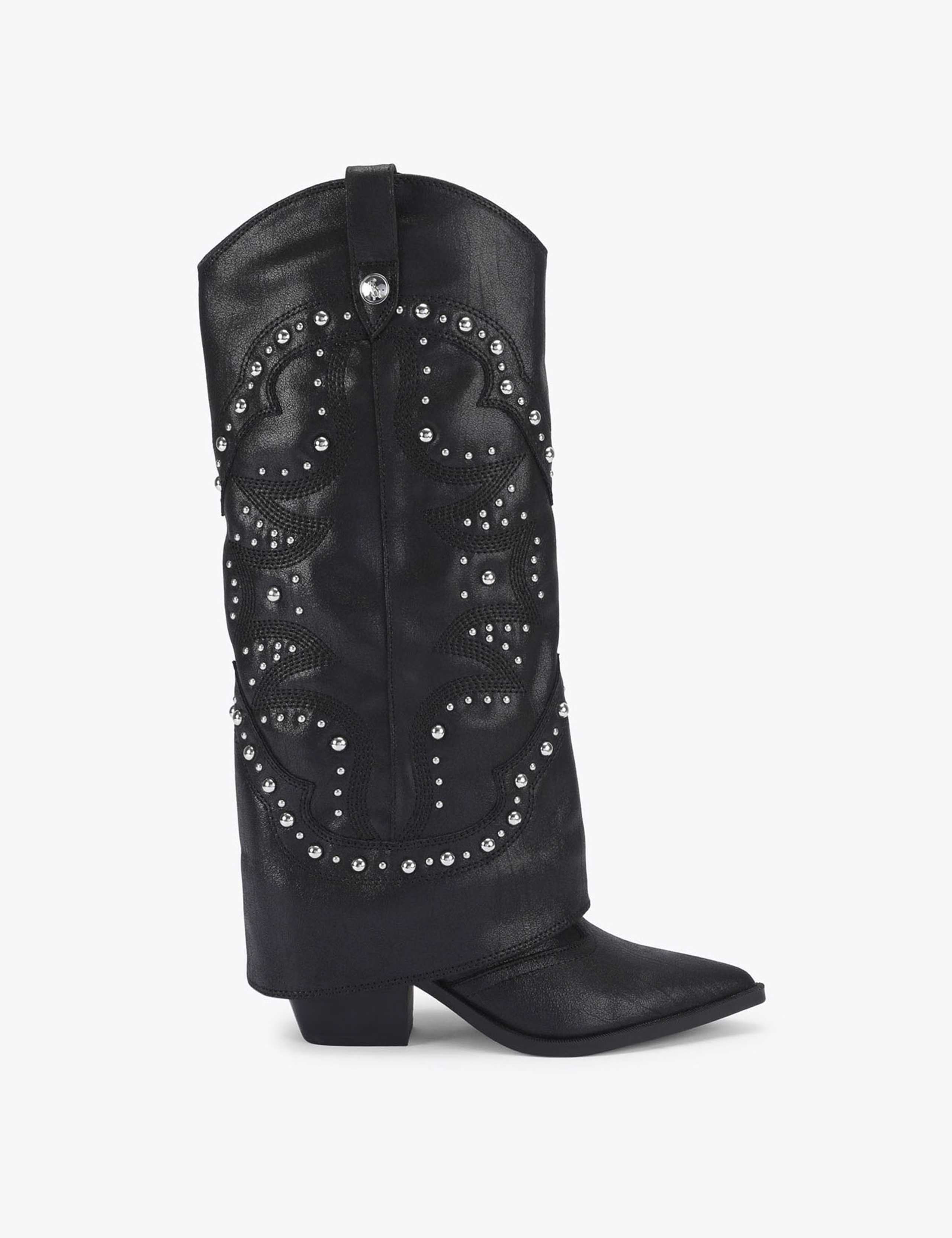 Leather Studded Pointed Knee High Boots 2 of 4