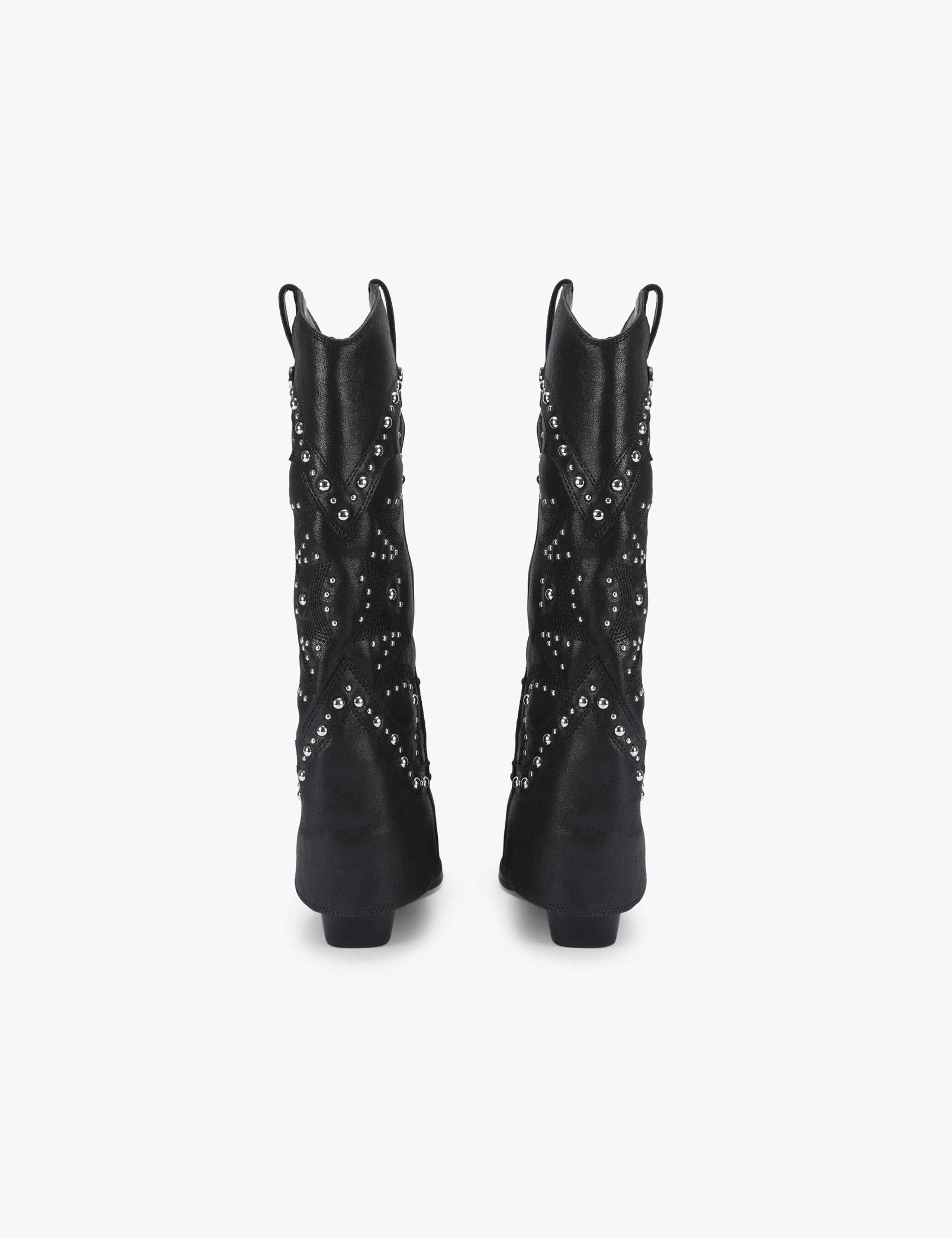 Leather Studded Pointed Knee High Boots 3 of 4