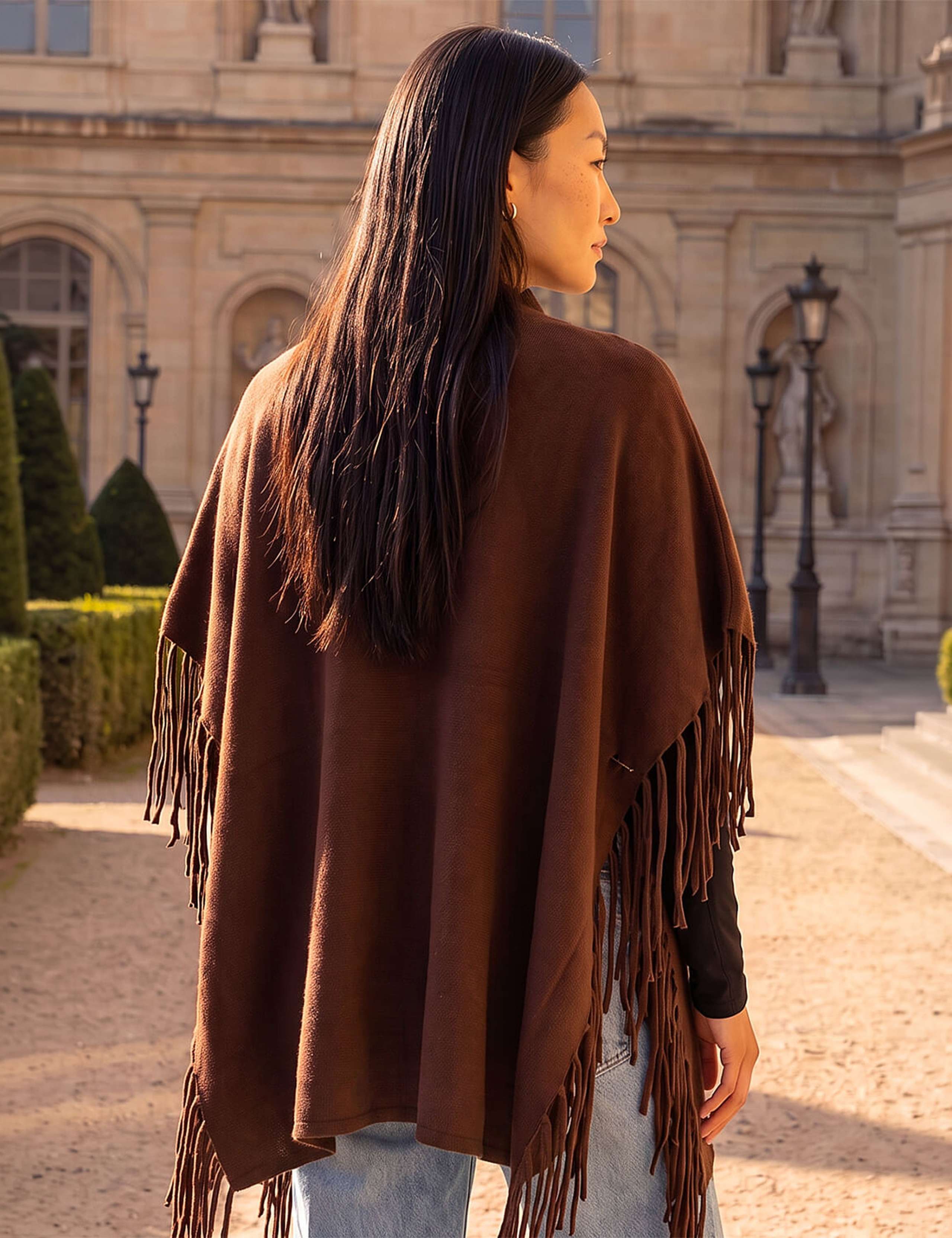 Fringe Hem Knitted Poncho 2 of 4