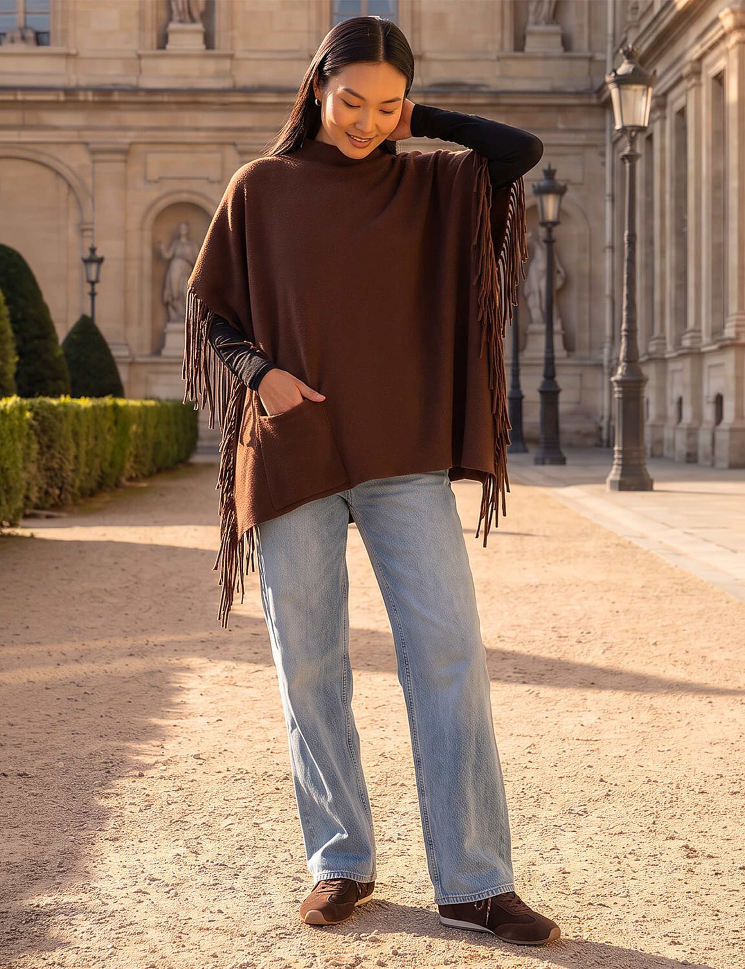 Fringe Hem Knitted Poncho 3 of 4