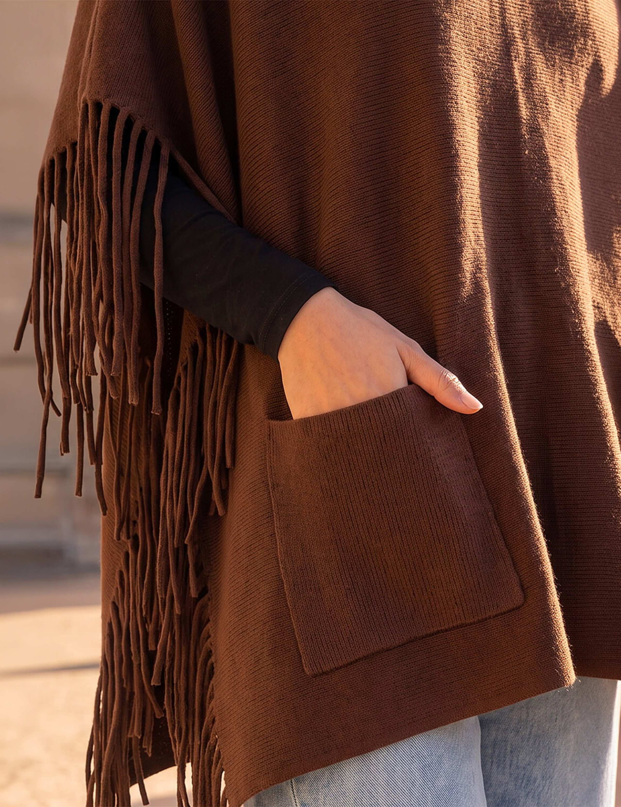 Fringe Hem Knitted Poncho 4 of 4