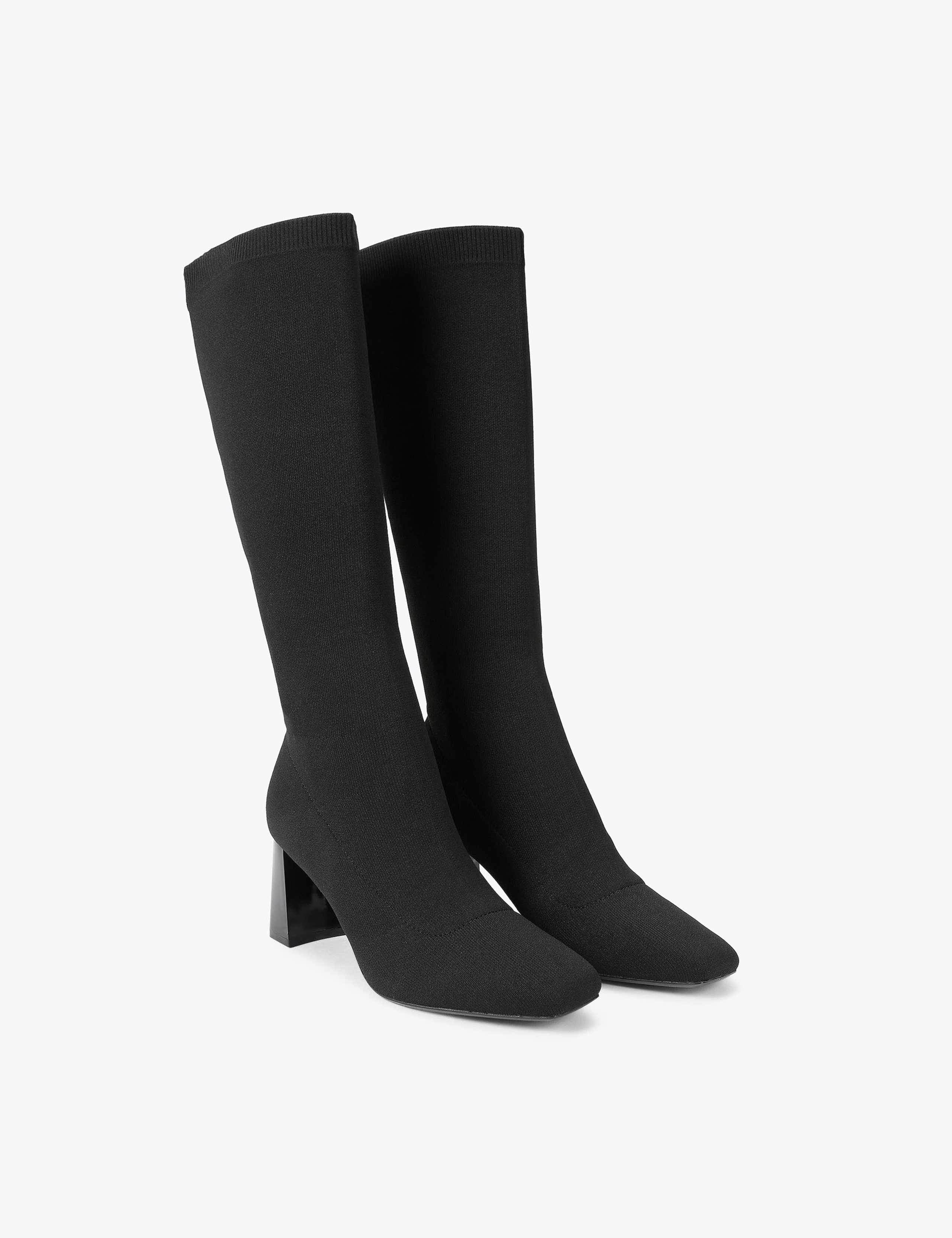 Block Heel Pull On Knee High Boots 2 of 4