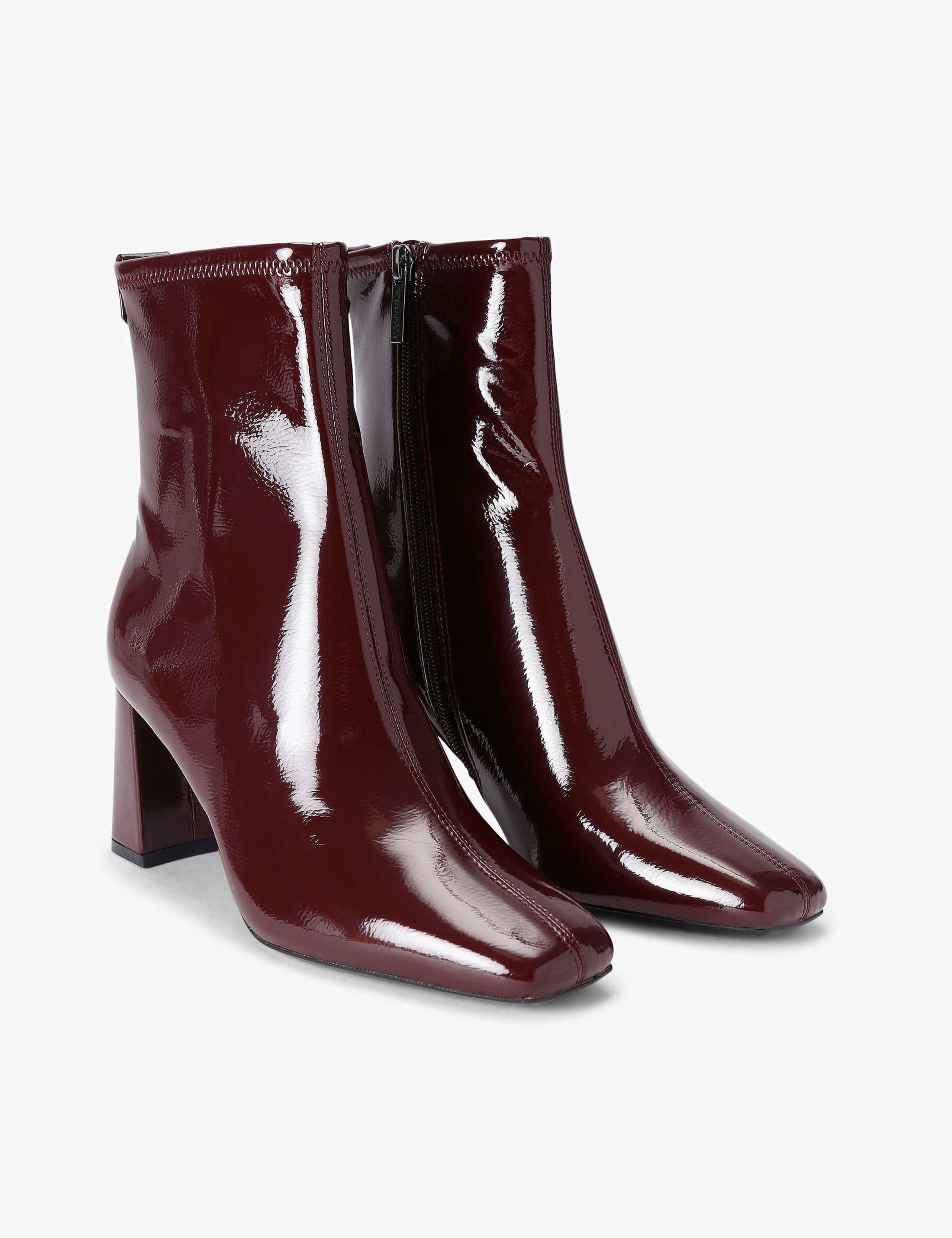 Patent Block Heel Square Toe Ankle Boots 2 of 5