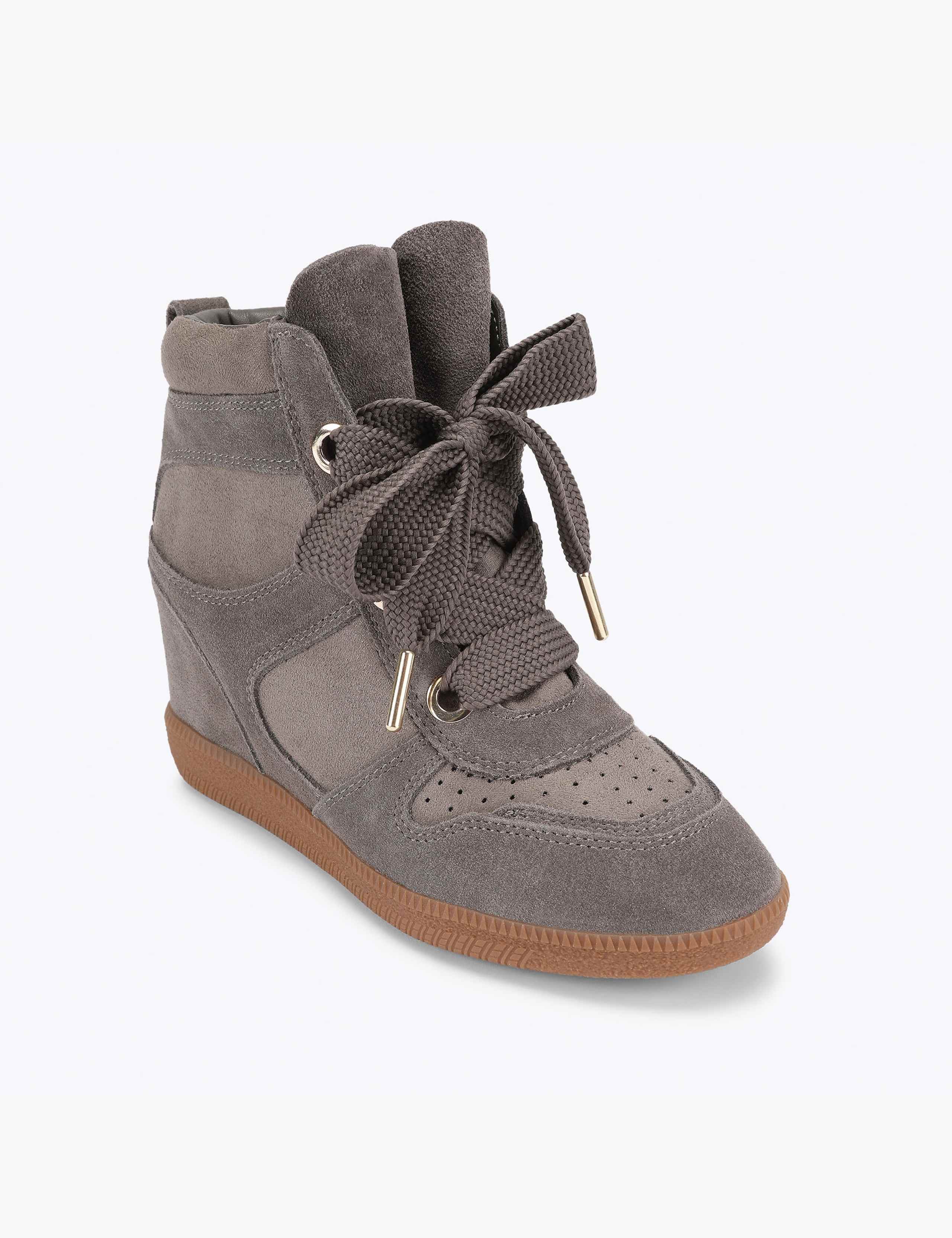 Suede Lace Up Perforated Trainers 2 of 4