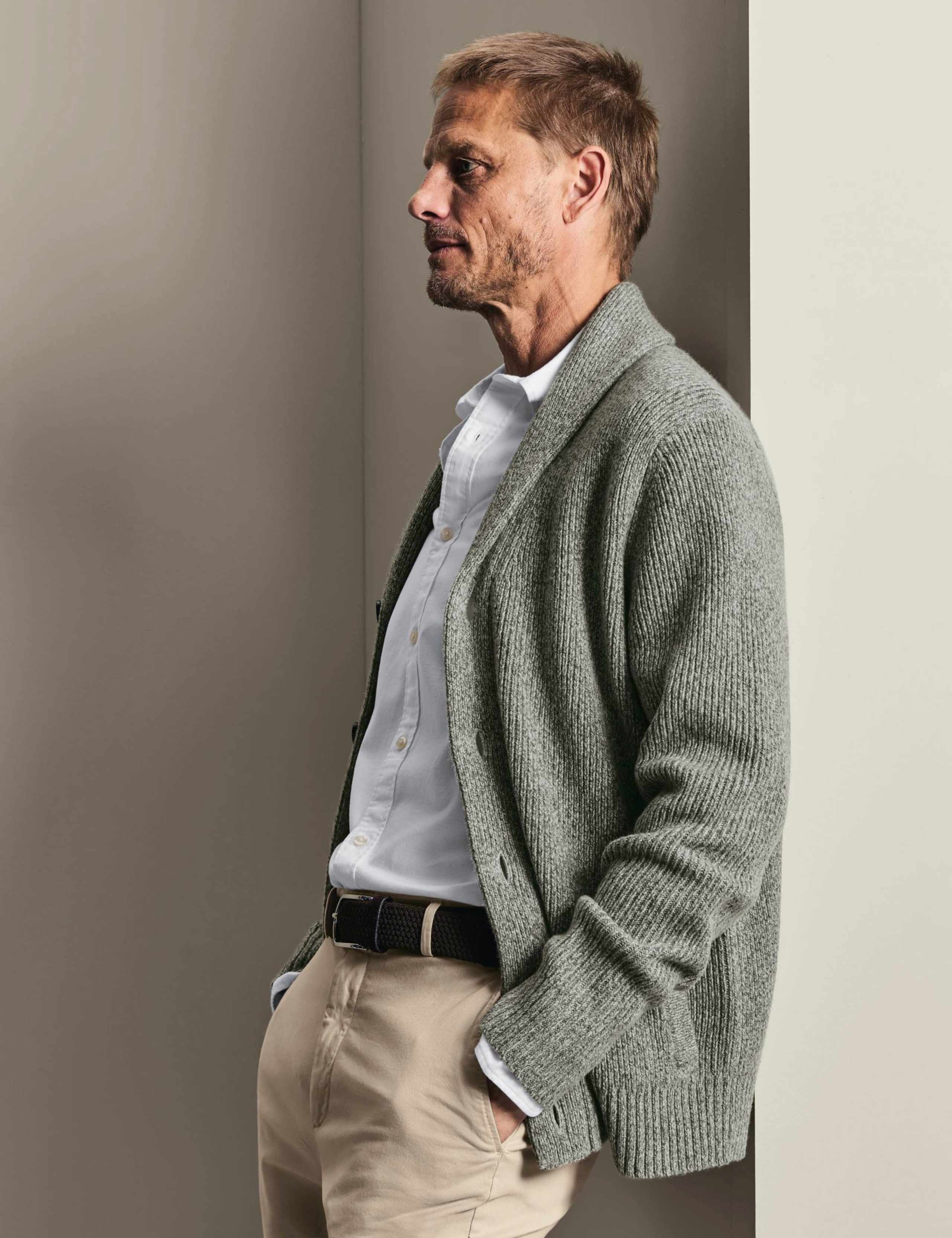 Merino Wool Shawl Neck Cardigan 1 of 5