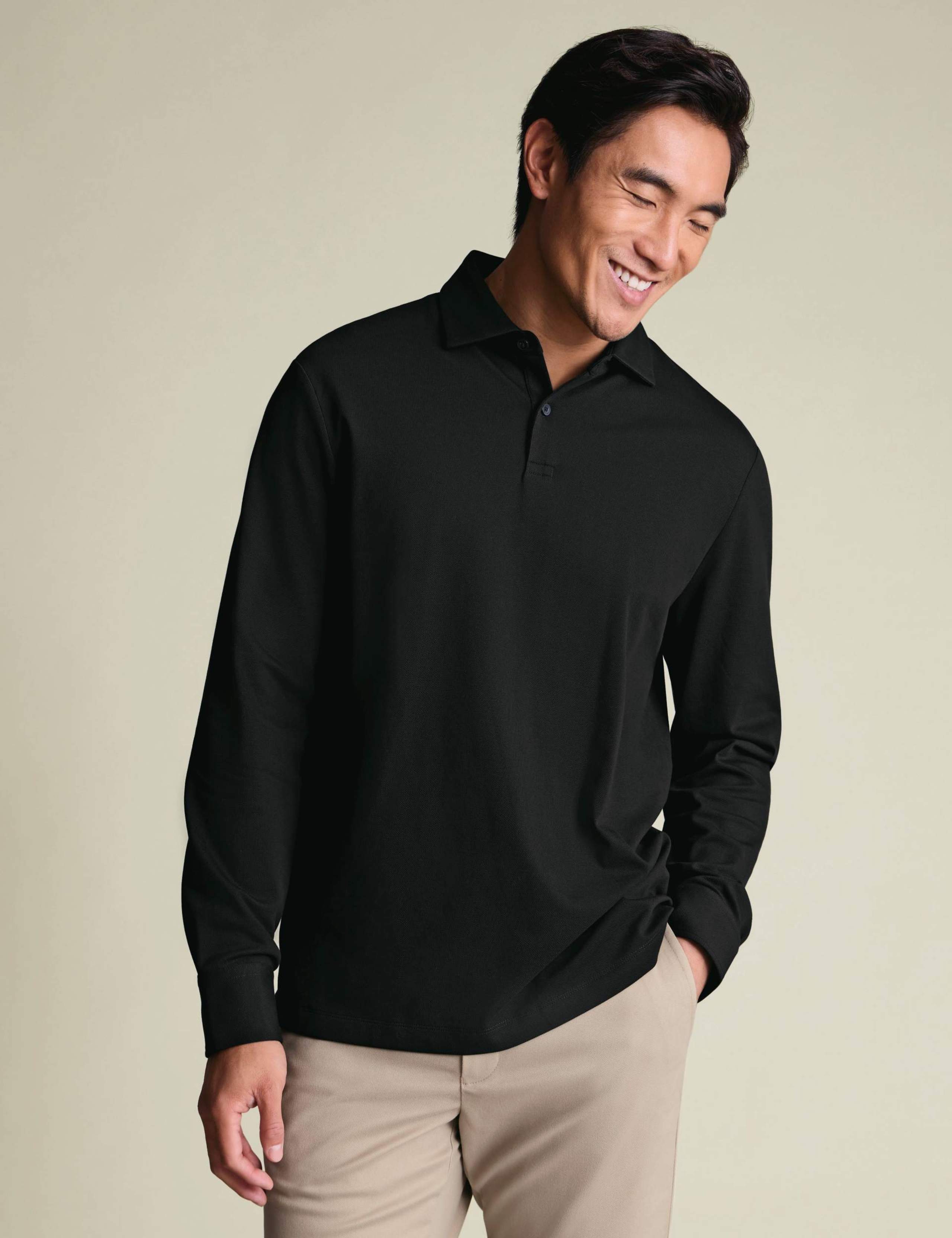 Cotton Rich Pique Long Sleeve Polo Shirt 2 of 7