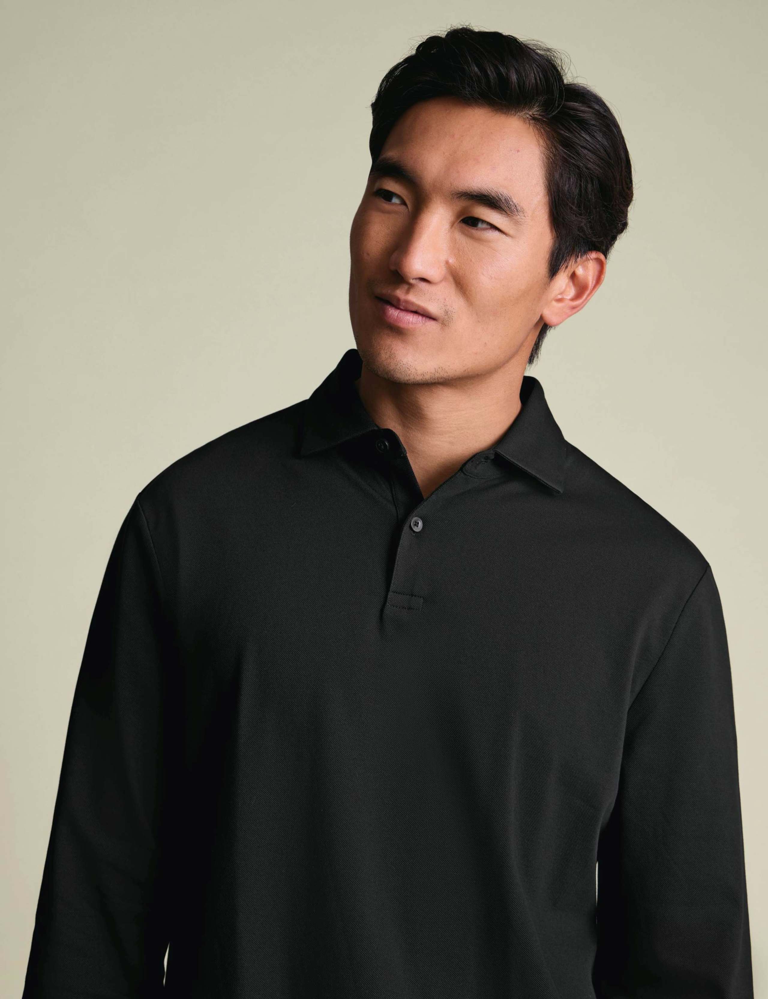 Cotton Rich Pique Long Sleeve Polo Shirt 3 of 7