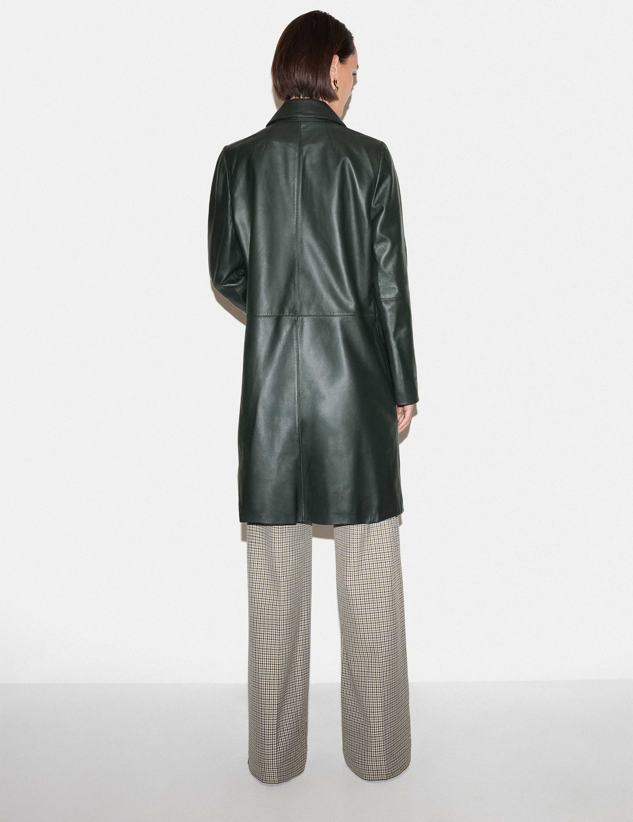 Leather Collared Knee Length Coat 3 of 6