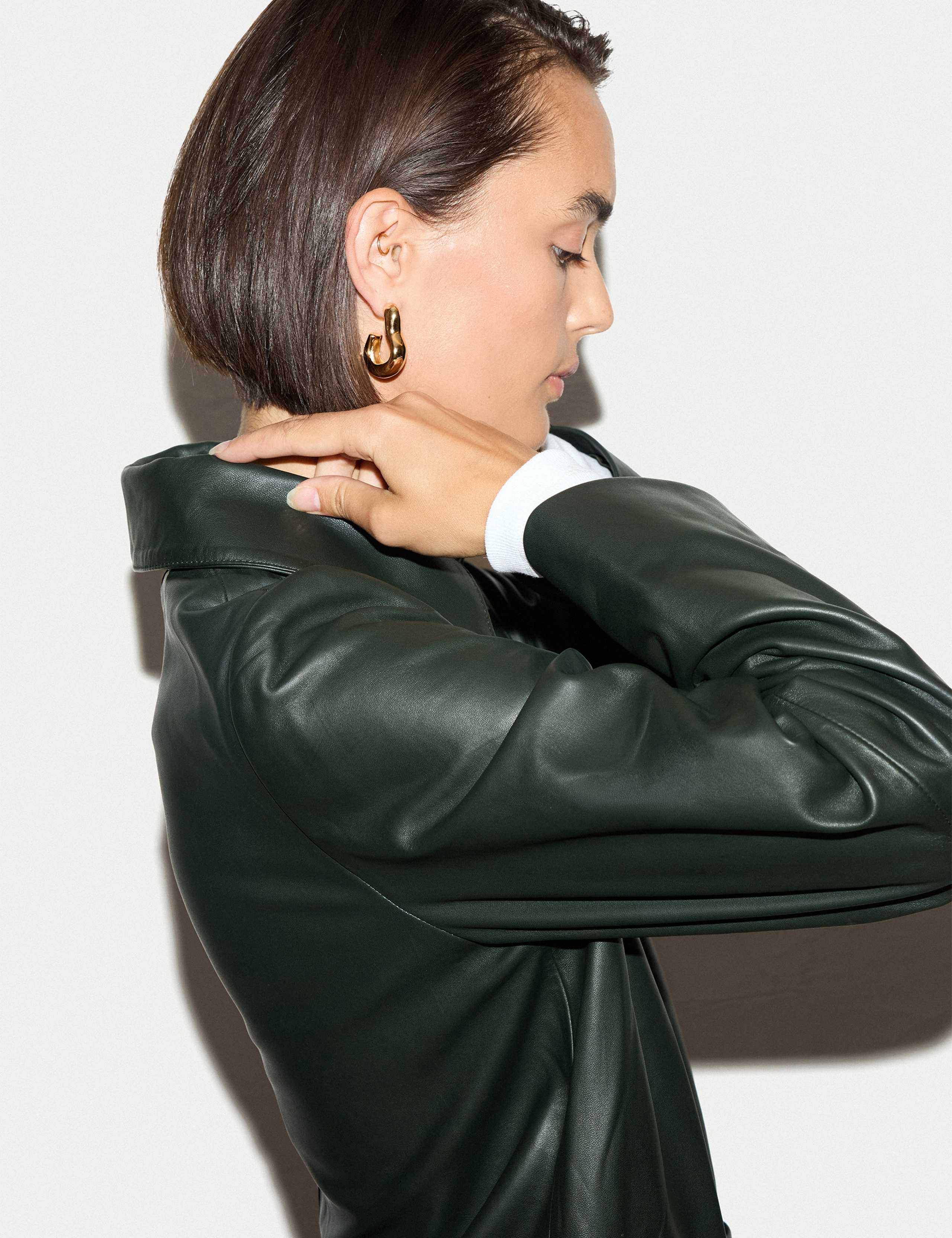 Leather Collared Knee Length Coat 4 of 6