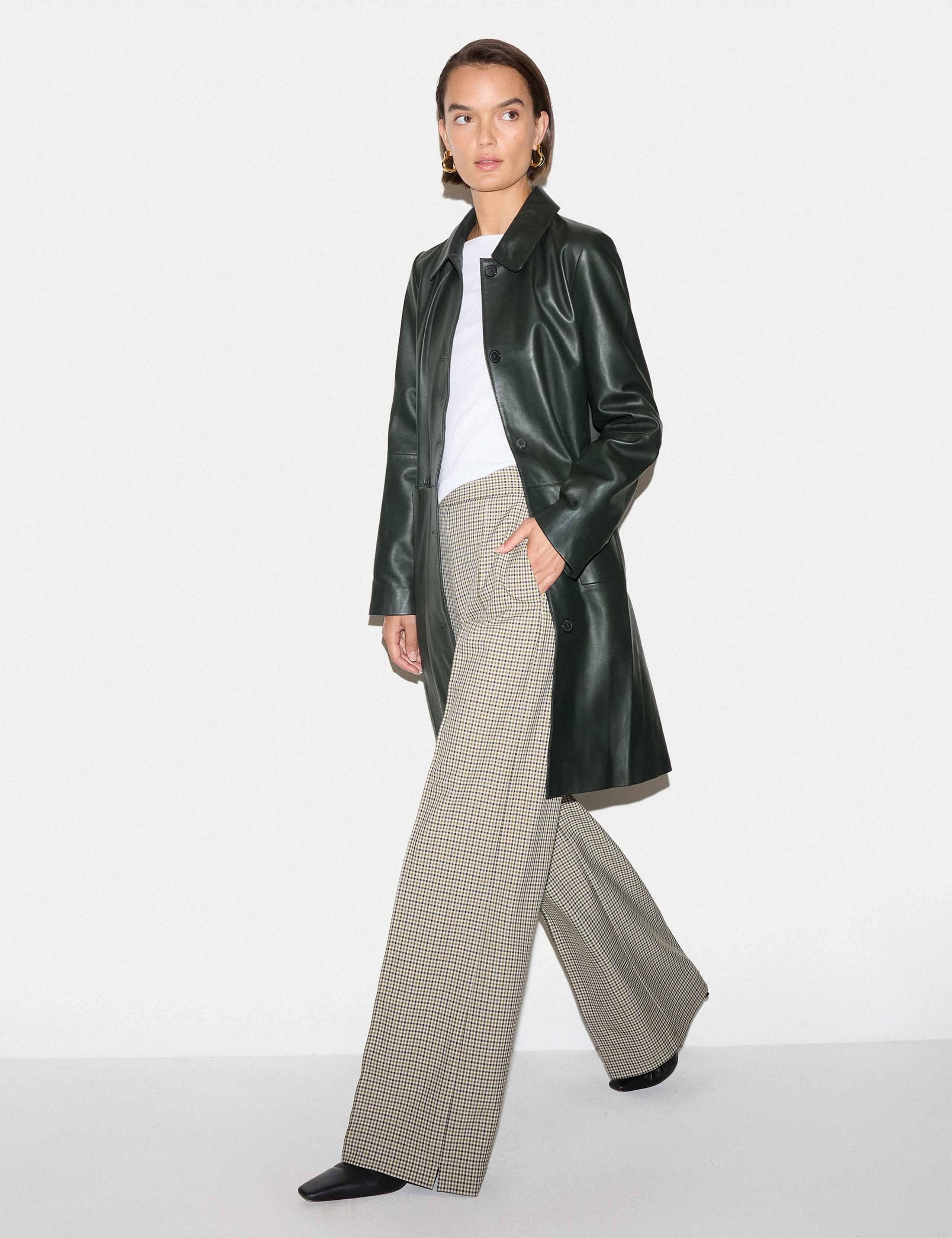 Leather Collared Knee Length Coat 5 of 6