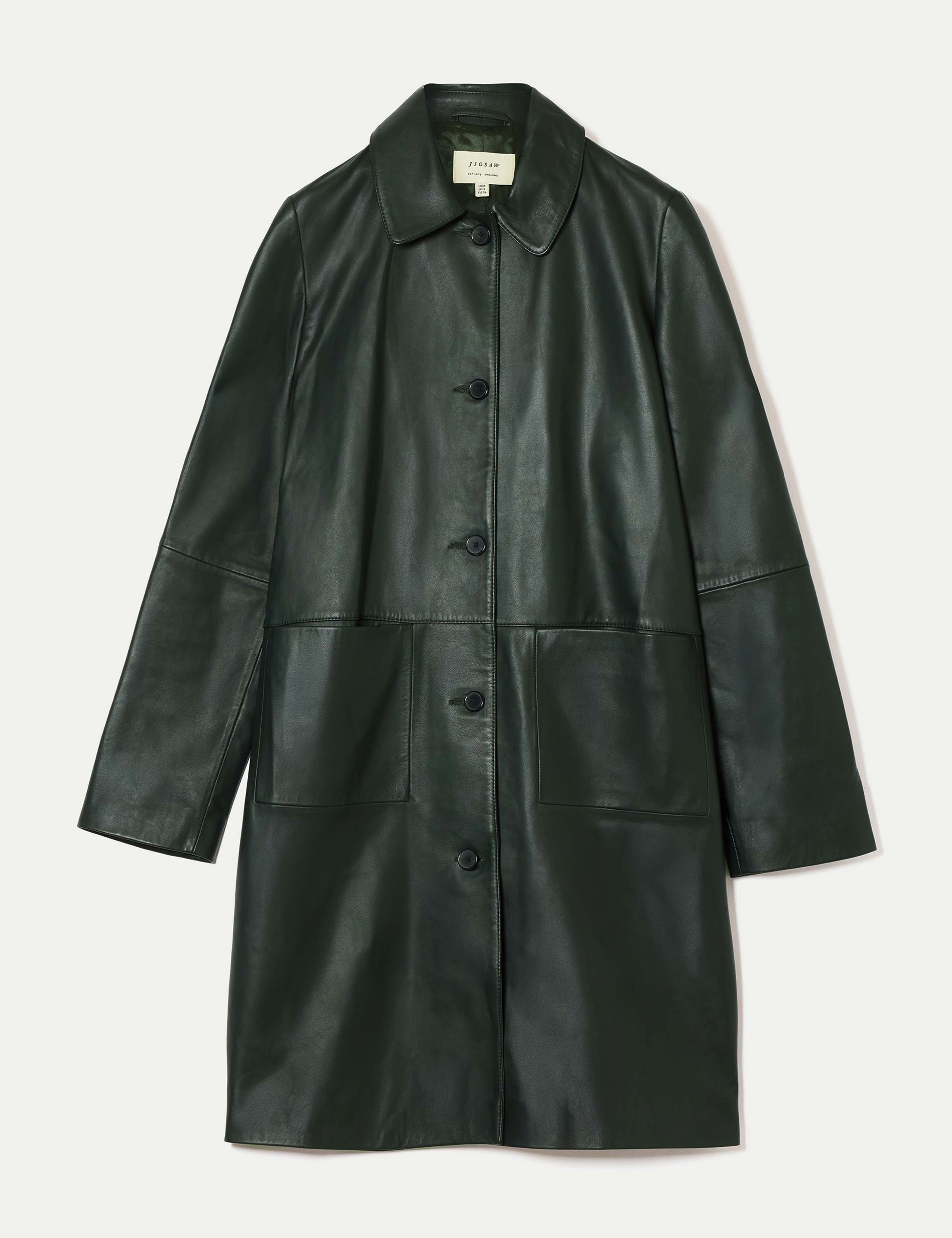 Leather Collared Knee Length Coat 2 of 6
